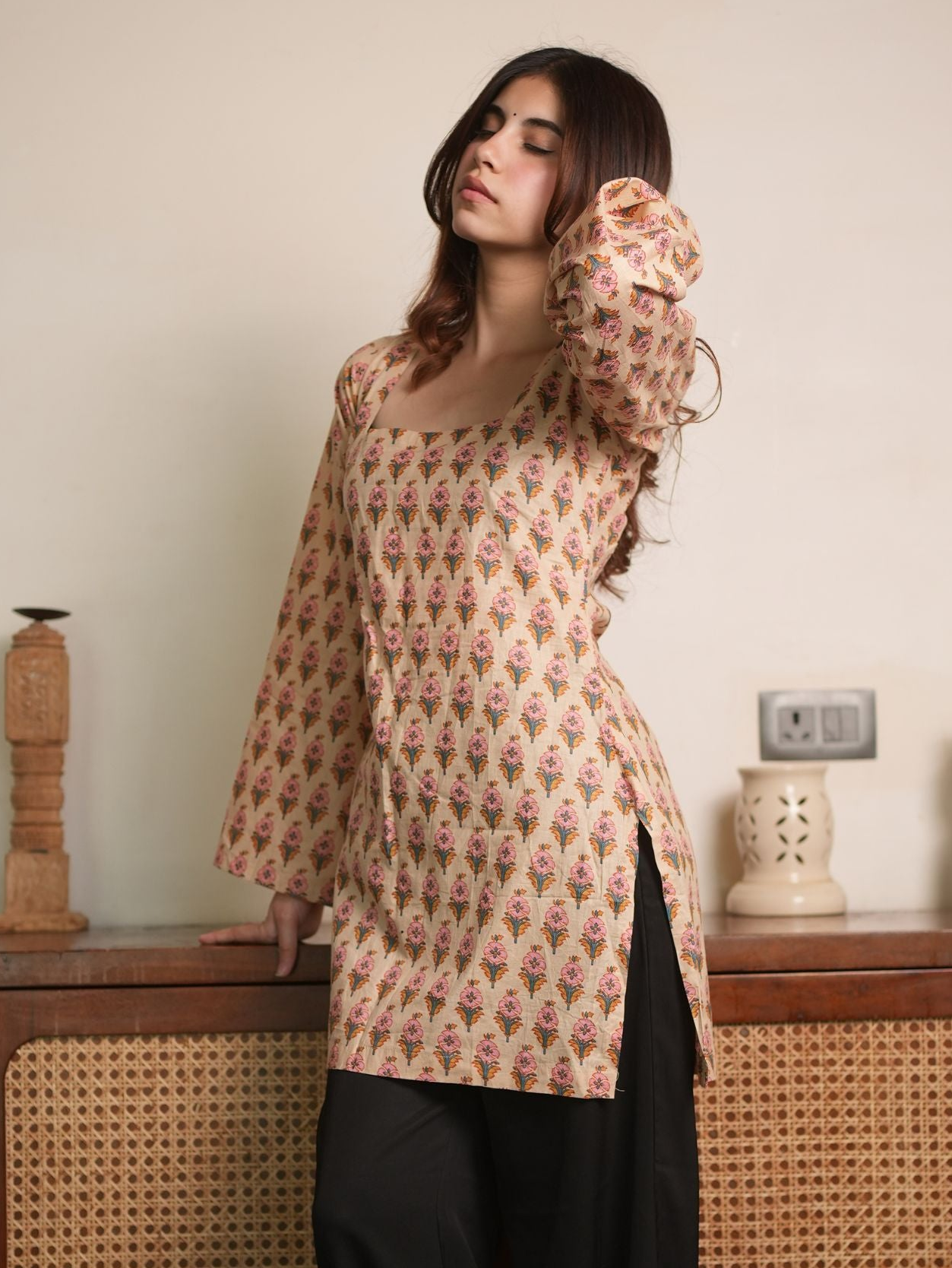 Diya Handblock Cotton Short Kurti