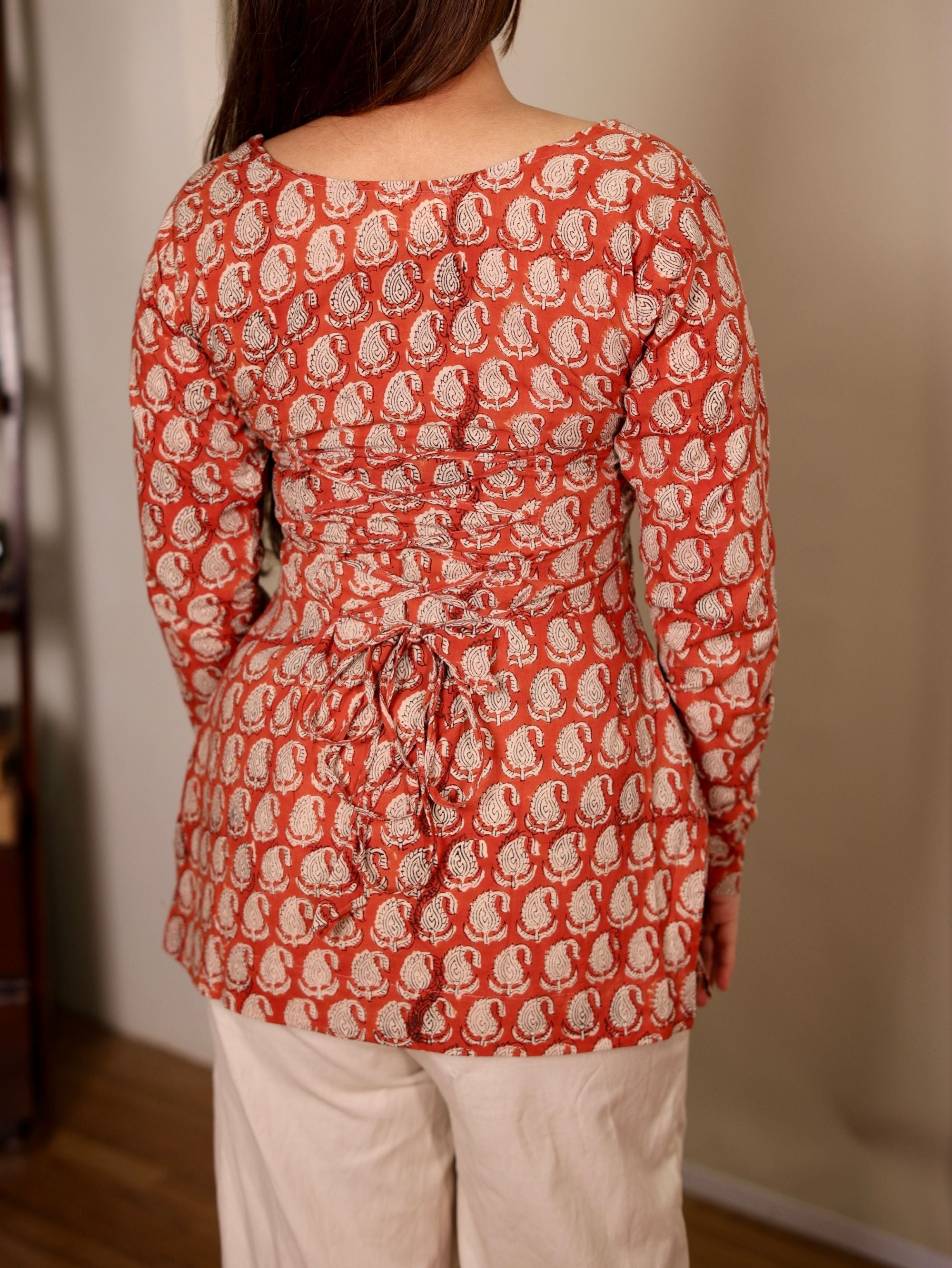 Kudrat Red Square Neck Short Kurti