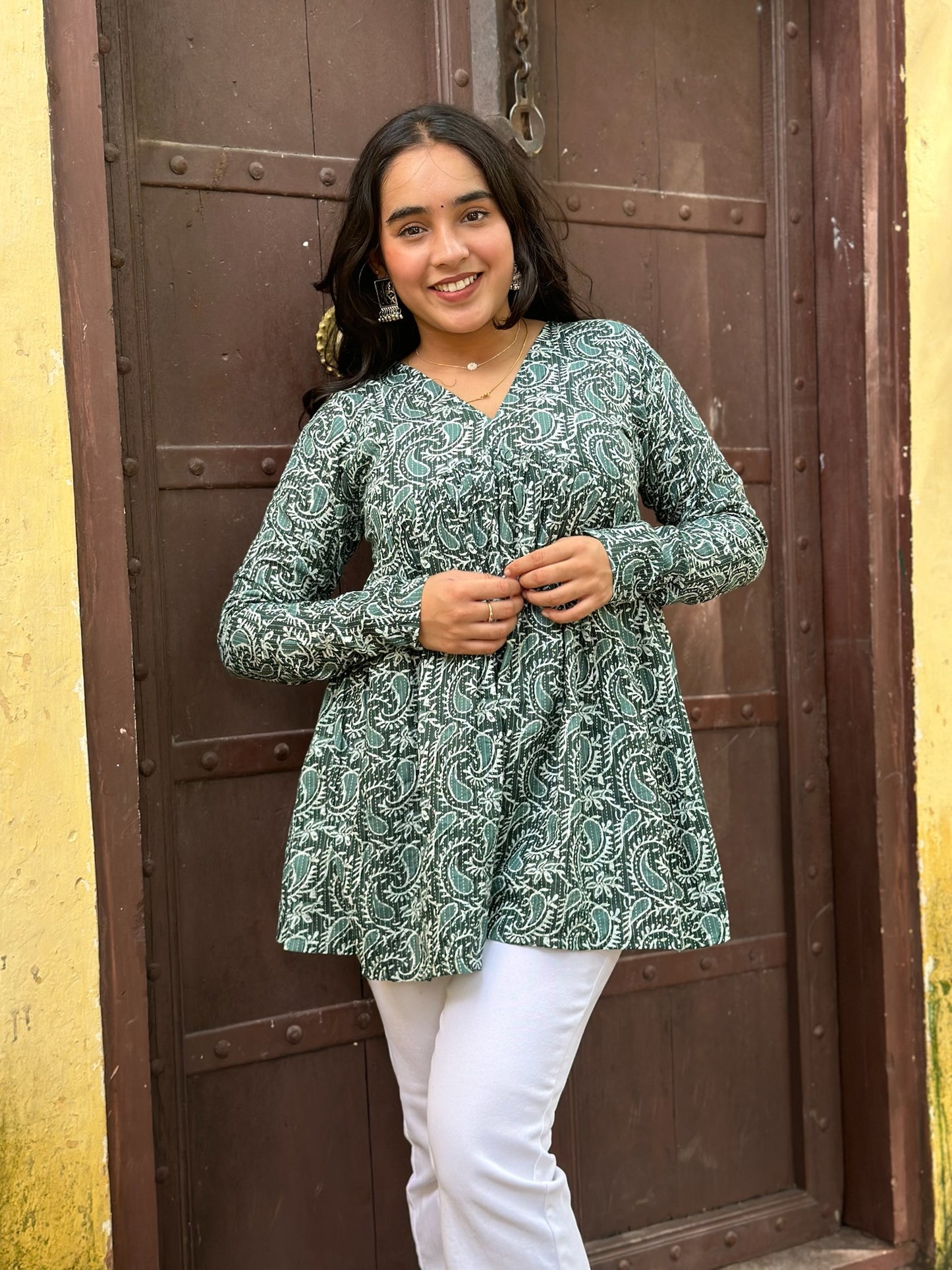 Green paisley Kantha kurta