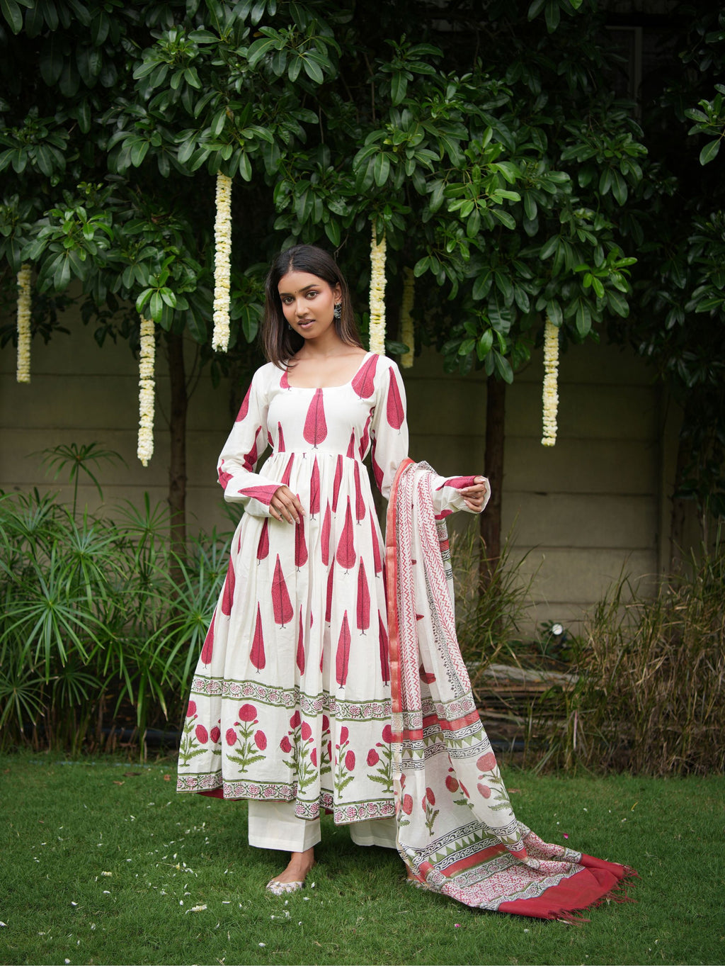 Shagun Red & White Three Piece Anarkali Set