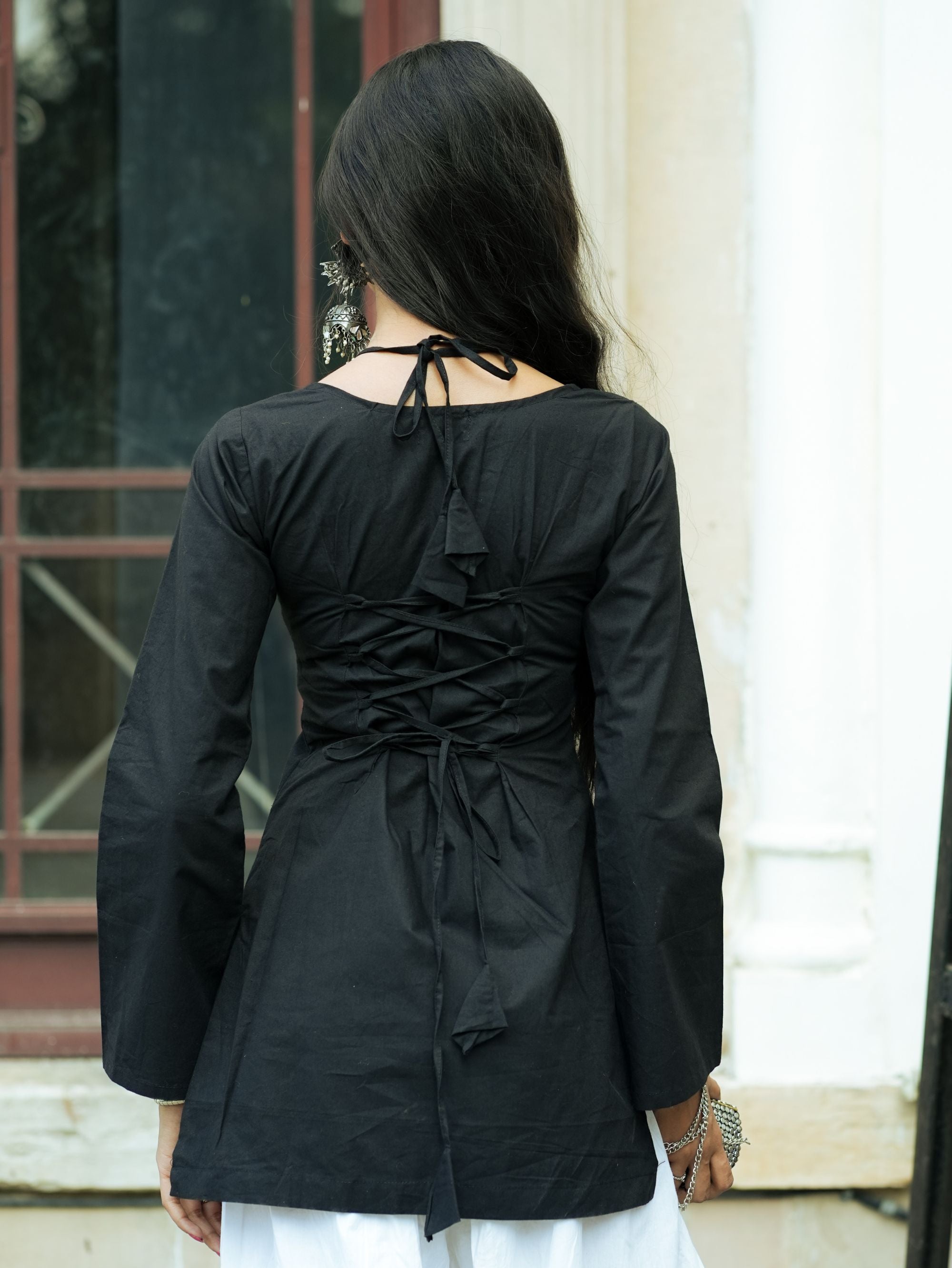 Tarana Black Halter Neck Short Kurti