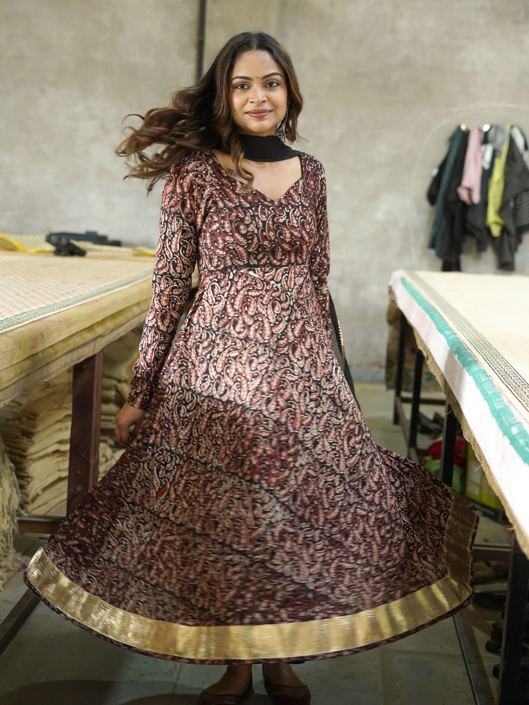 Mehfil Handblock Anarkali Suit Set