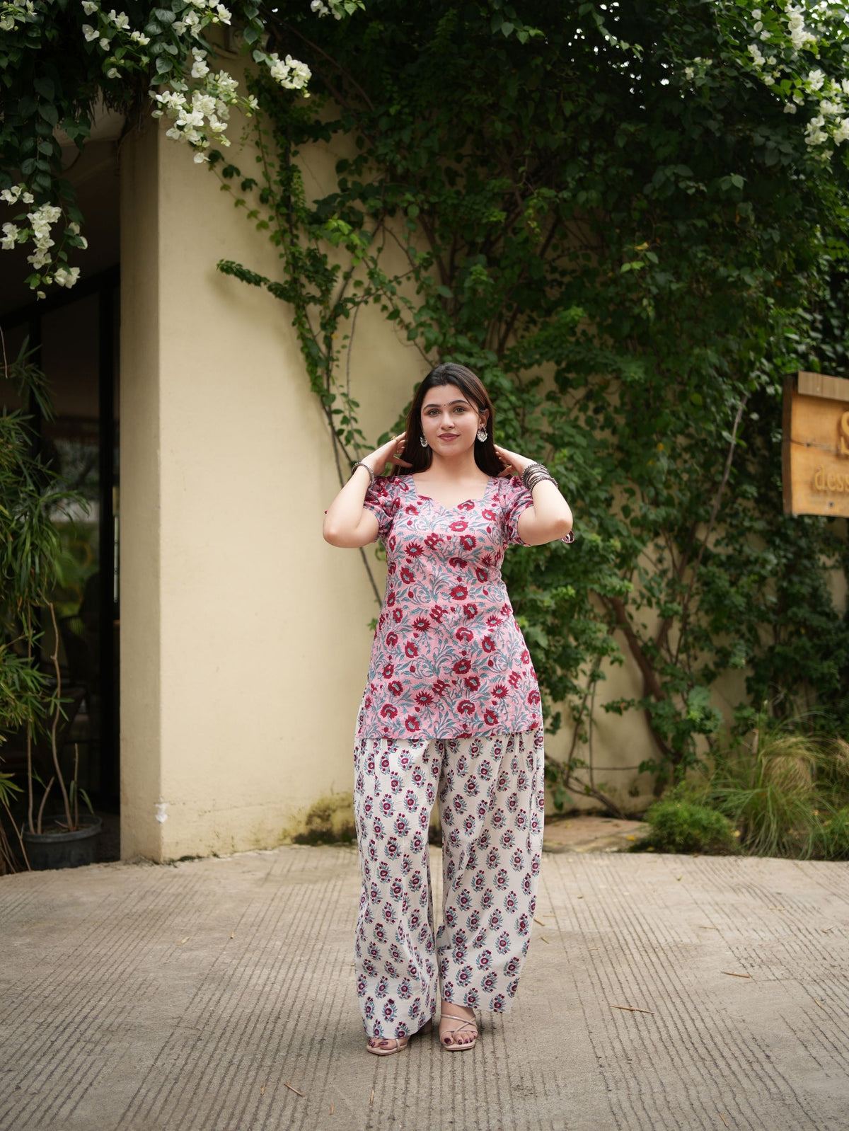 Gulshan Pink & White Three Piece Farshi Set