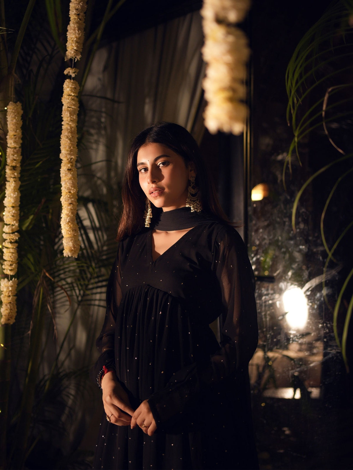 Cham Cham Black Alia Cut Three Piece Anarkali Set