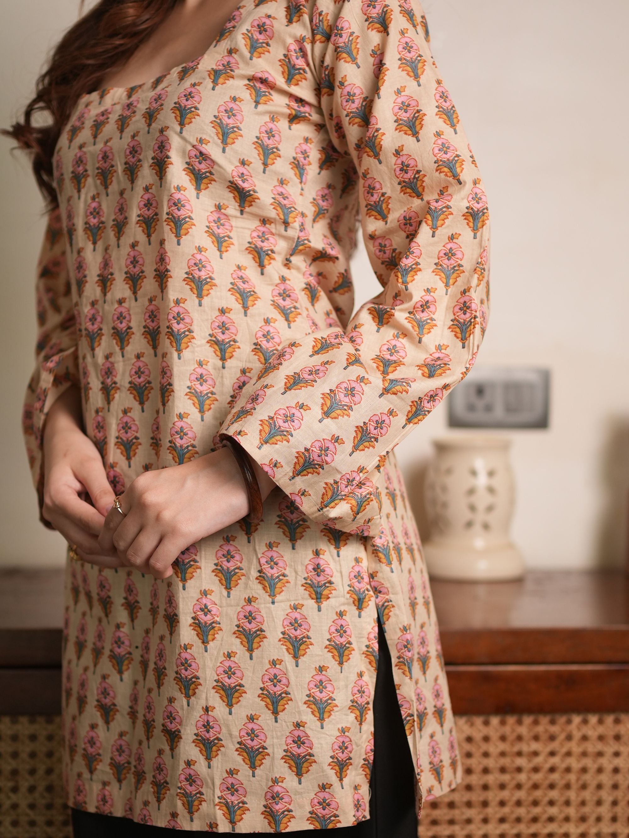 Diya Handblock Cotton Short Kurti