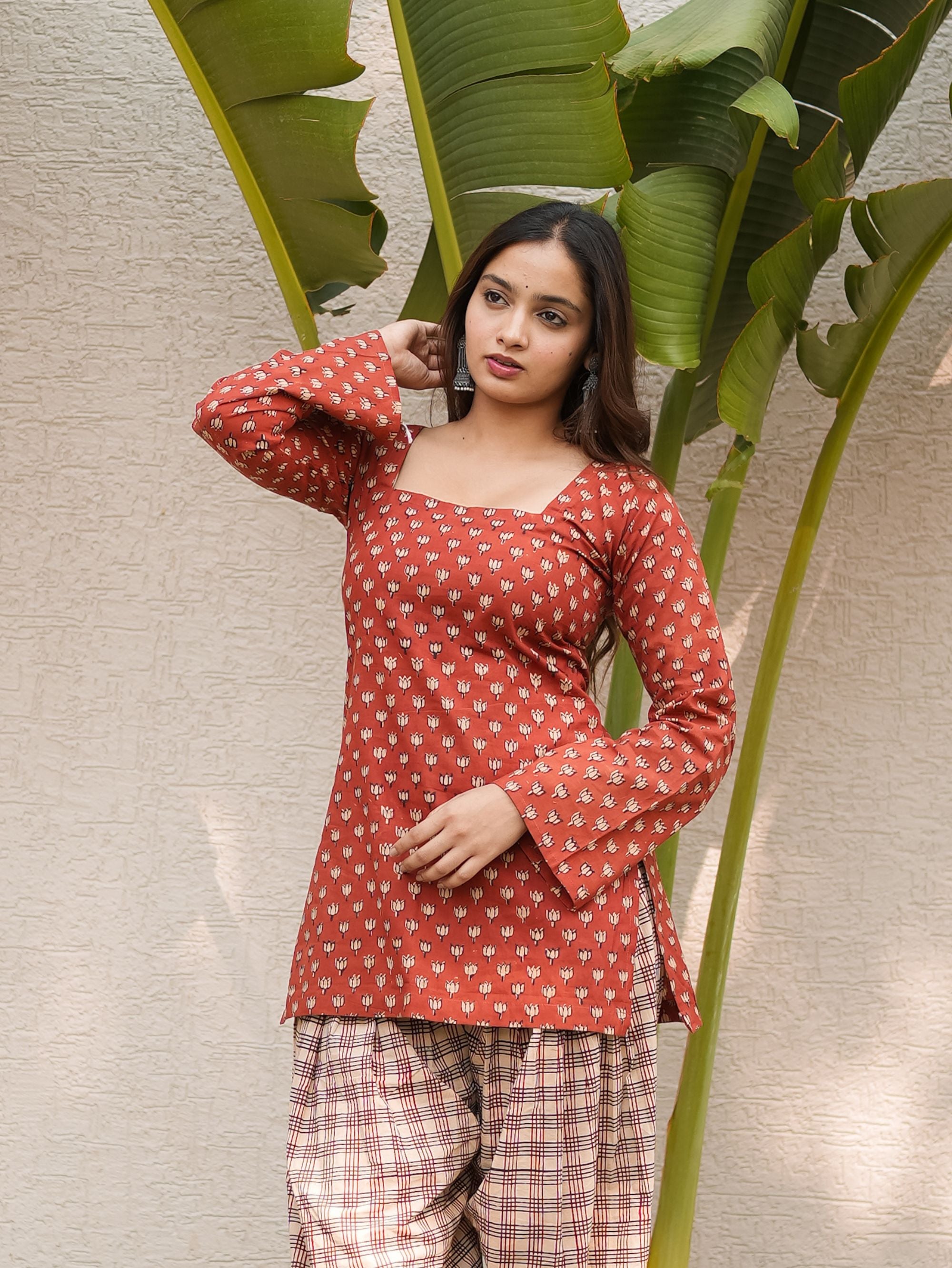 Berry Bloom Rust Short Kurti