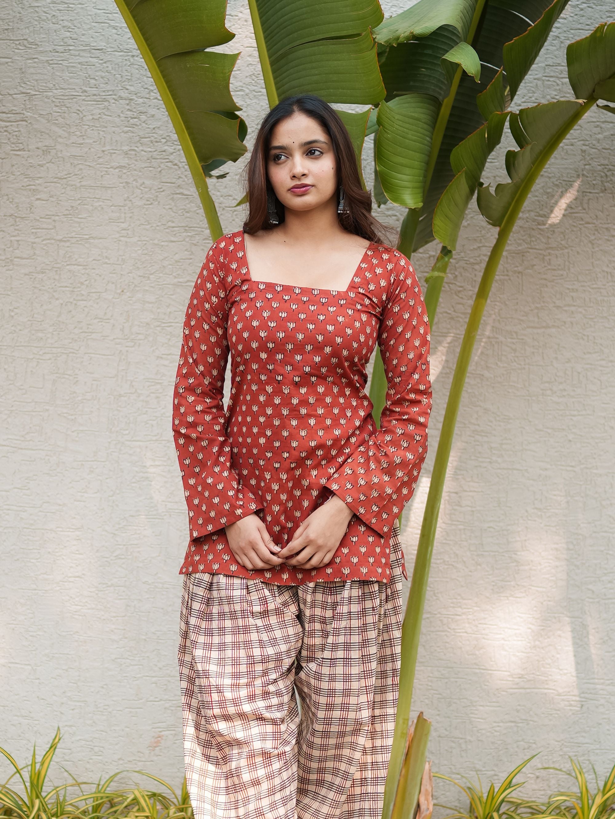 Berry Bloom Rust Short Kurti