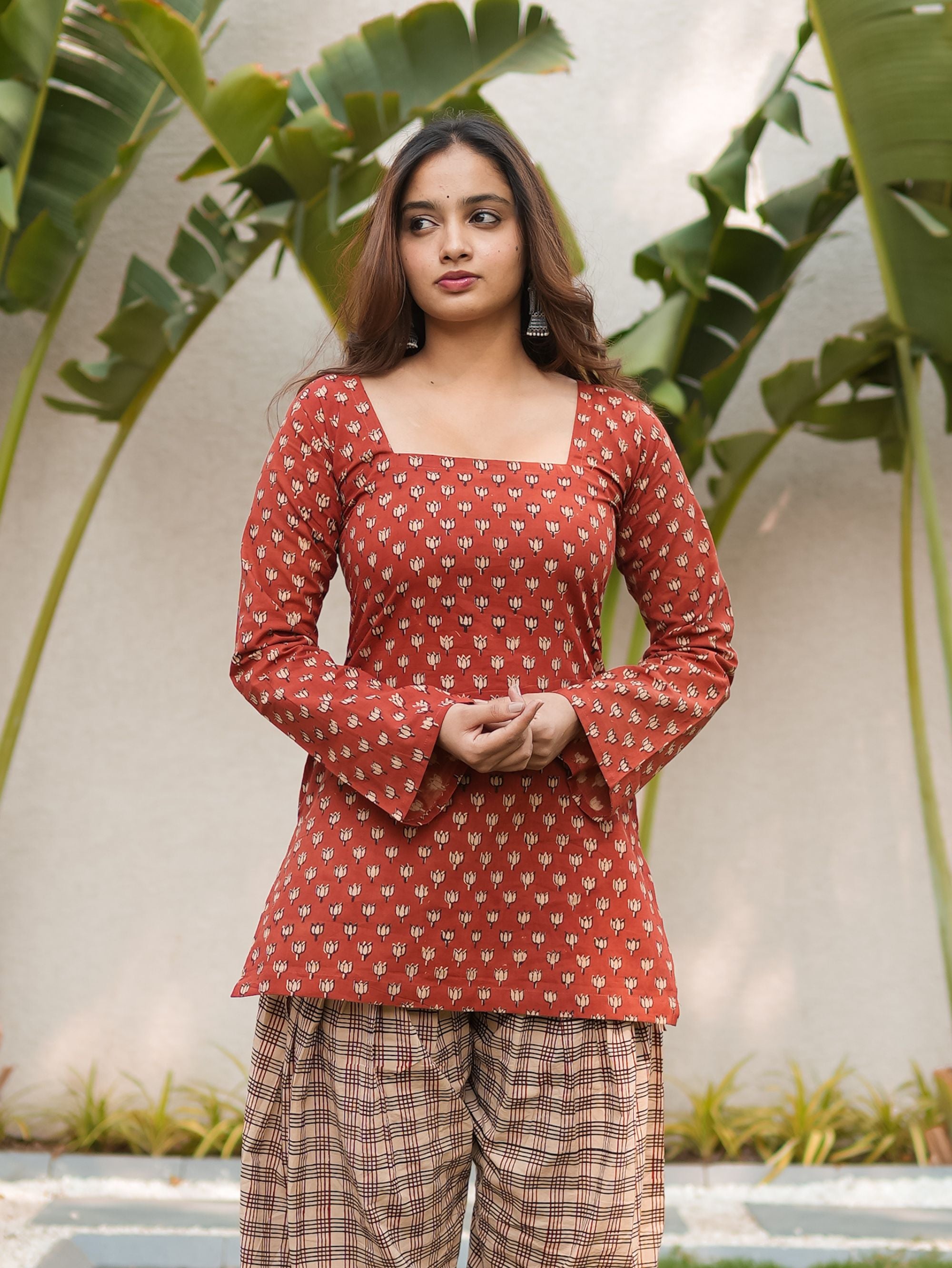 Berry Bloom Rust Short Kurti