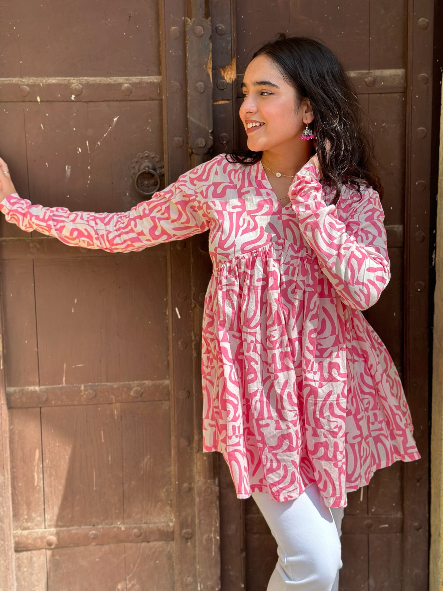 Pink abstract kurta