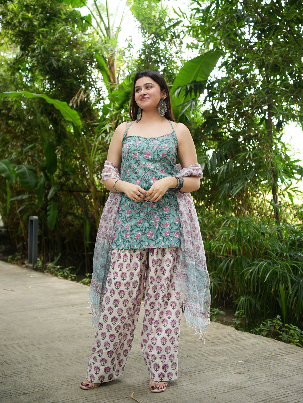 Meher Blue, Green & Pink Three Piece Farshi Set