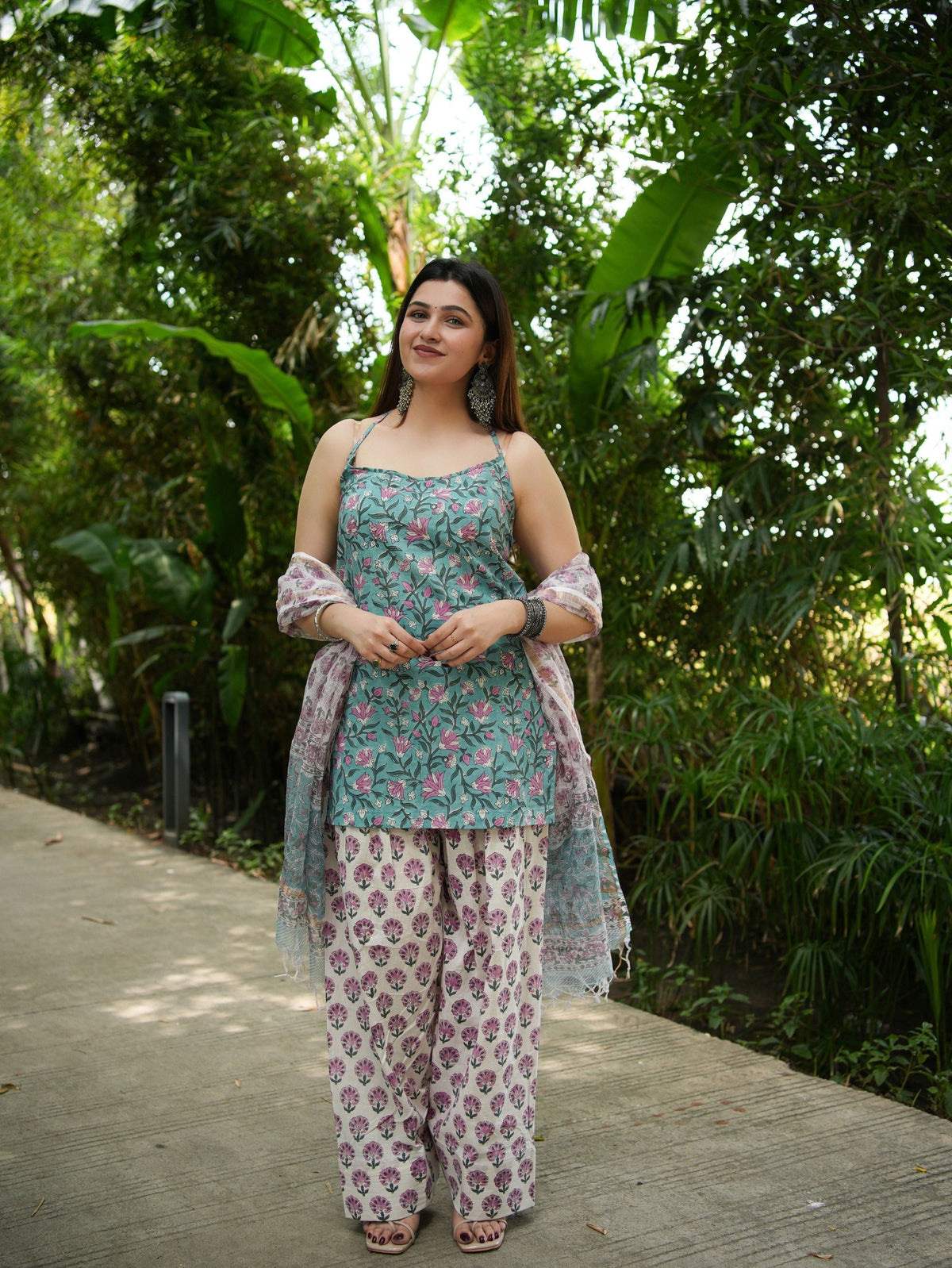 Meher Blue, Green & Pink Three Piece Farshi Set