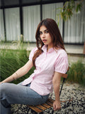 Ayesha Seersucker Cotton Shirt for Women - Pink & White Puff Sleeve Shirt