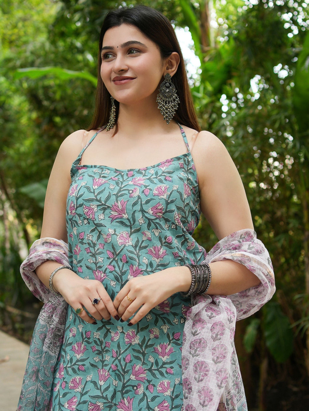 Meher Blue, Green & Pink Three Piece Farshi Set