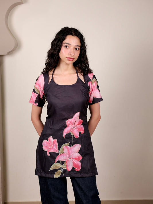 Nimrit Black Halter Neck Short Kurti