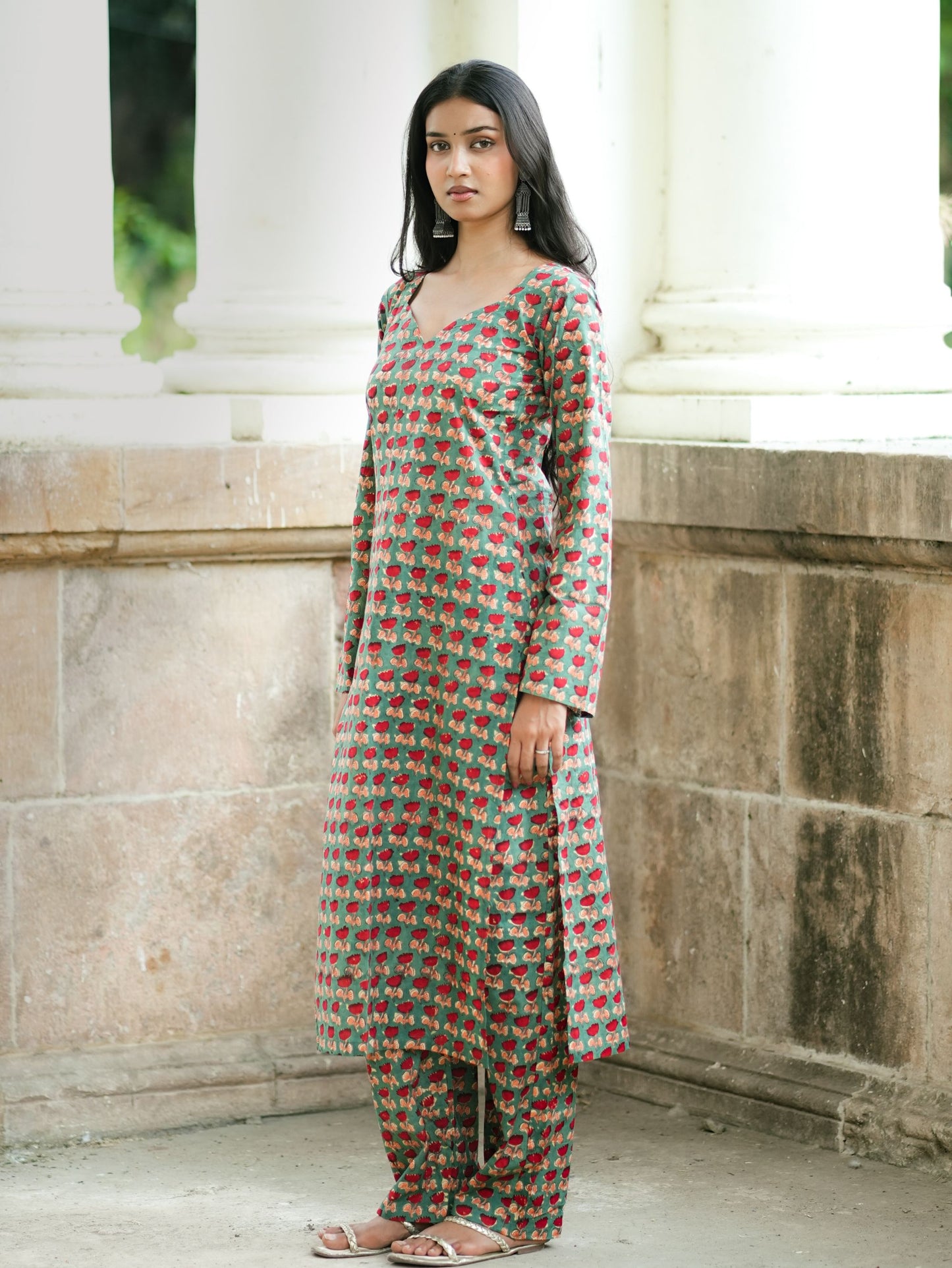 Fida Green Handblock Cotton Kurta Pant Set