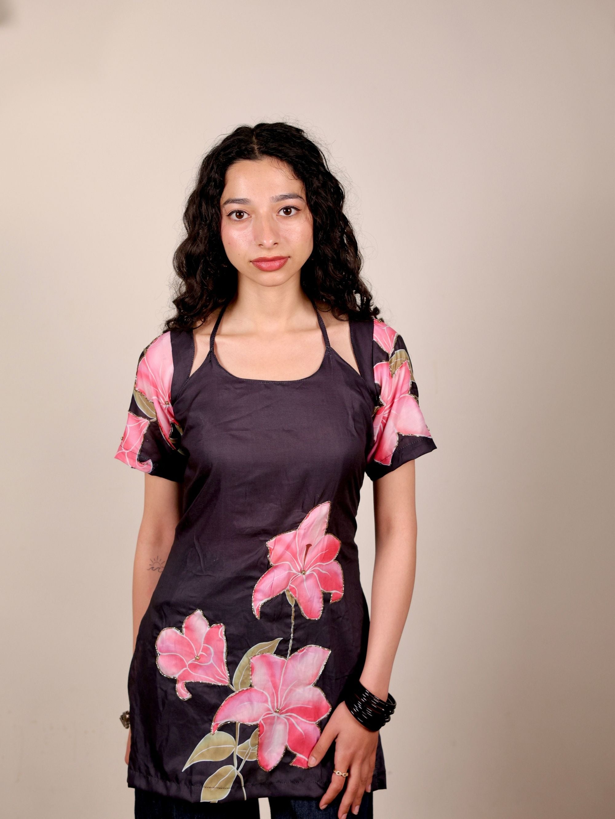 Nimrit Black Halter Neck Short Kurti