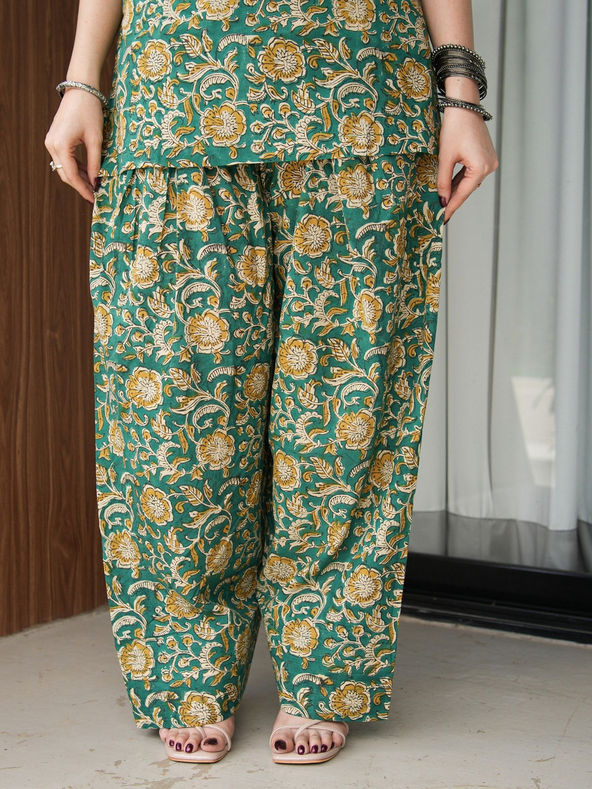 Virsa Green Handblock Cotton Two Piece Farshi Set