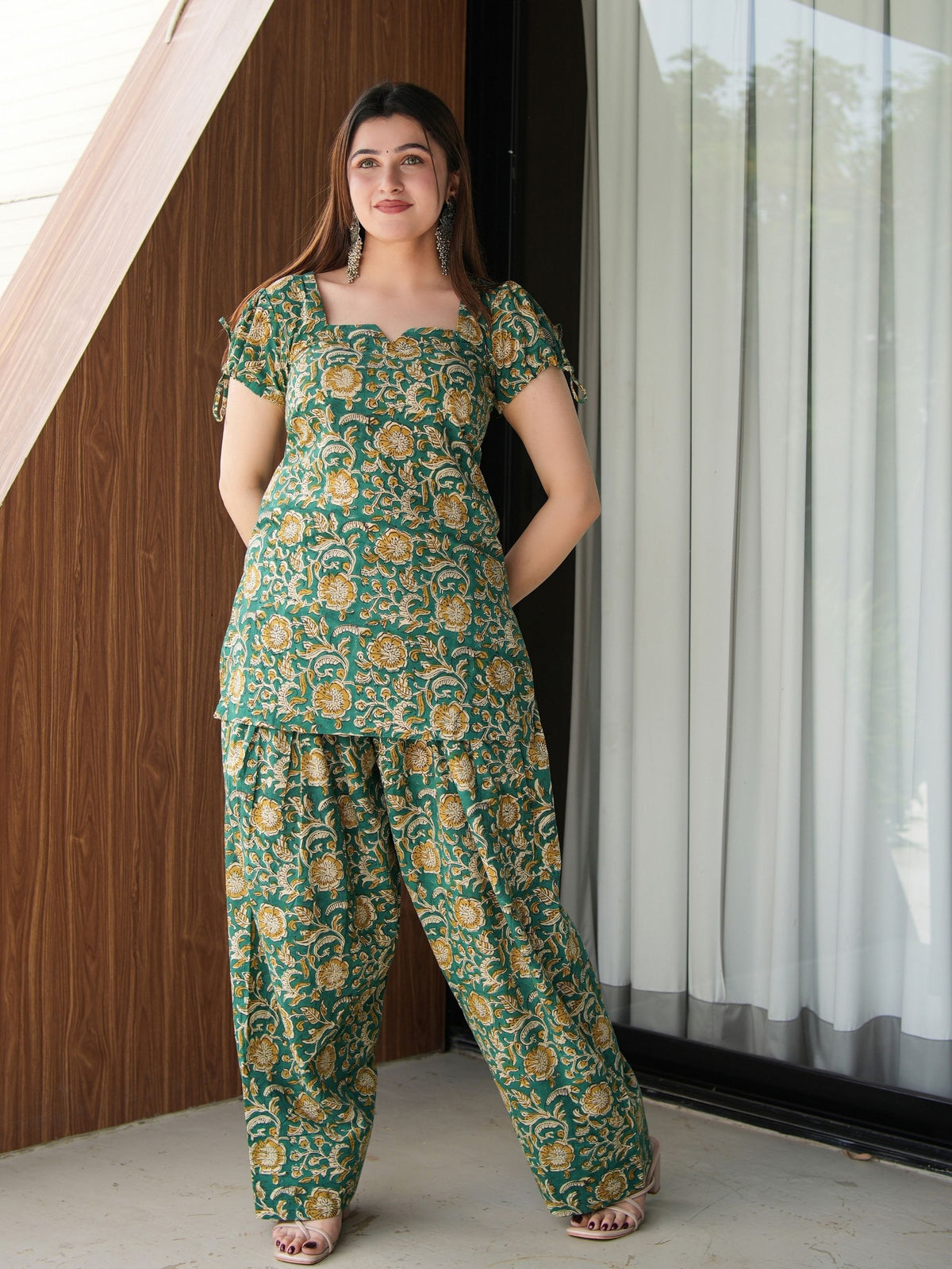 Virsa Green Handblock Cotton Two Piece Farshi Set
