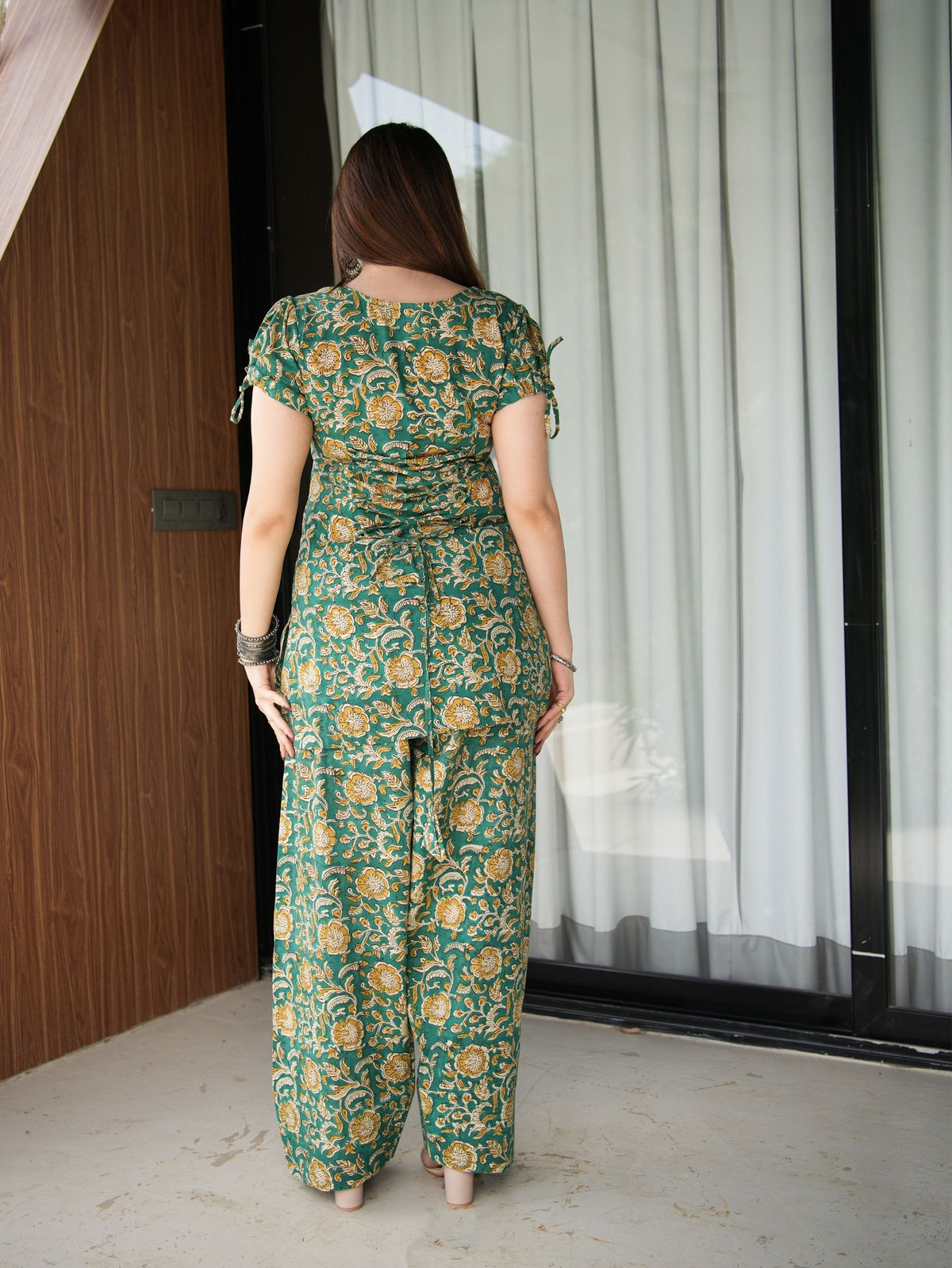 Virsa Green Handblock Cotton Two Piece Farshi Set