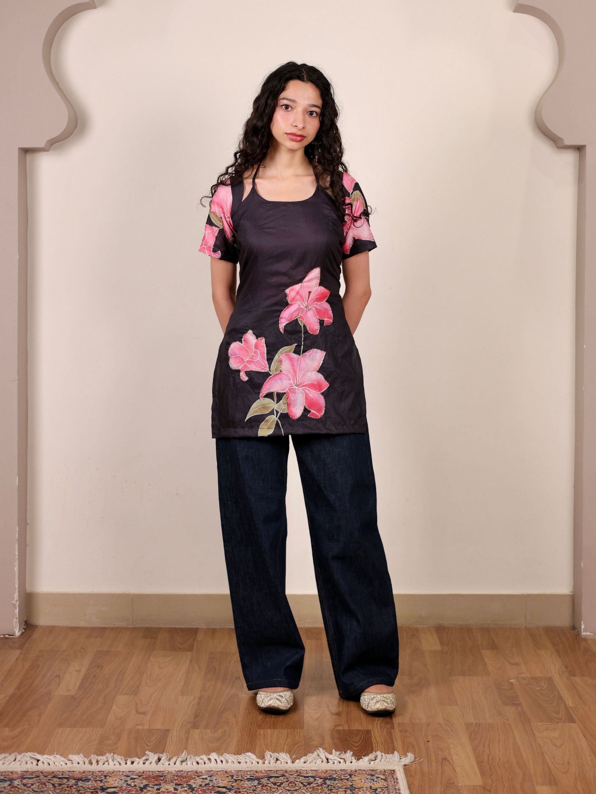 Nimrit Black Halter Neck Short Kurti