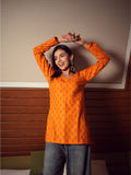 Madhu Mustard Cotton Short Kurti for Women - V Neck Full Bell Sleeve Kurti