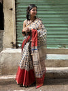Gerua and Beige Kota Doriya Handblock Saree