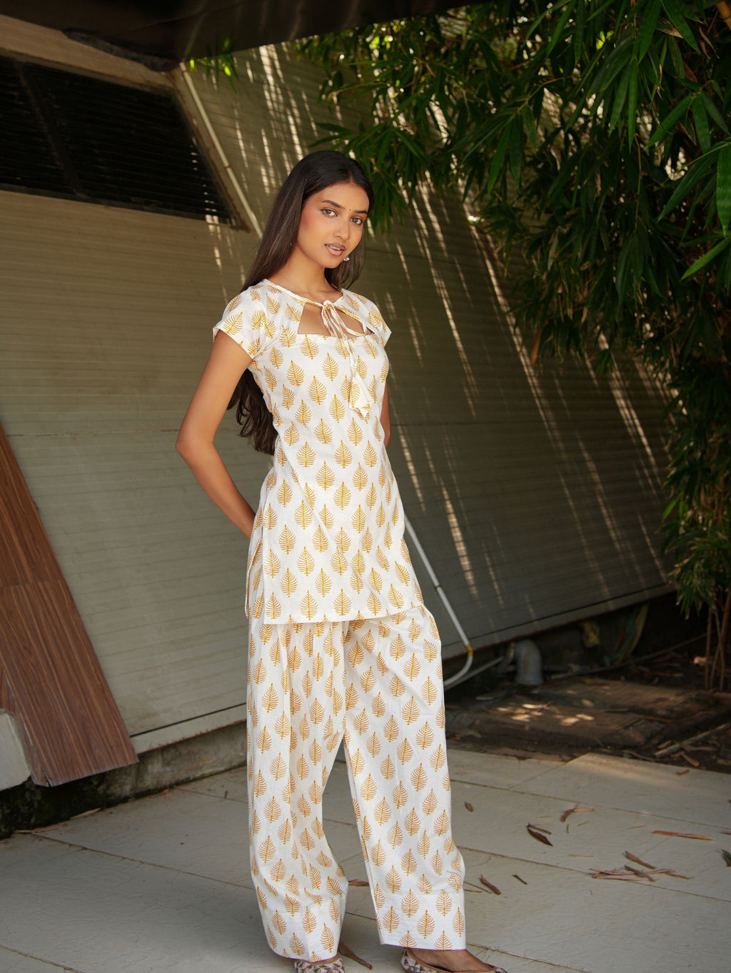 Kashish White & Yellow Two Piece Farshi Set