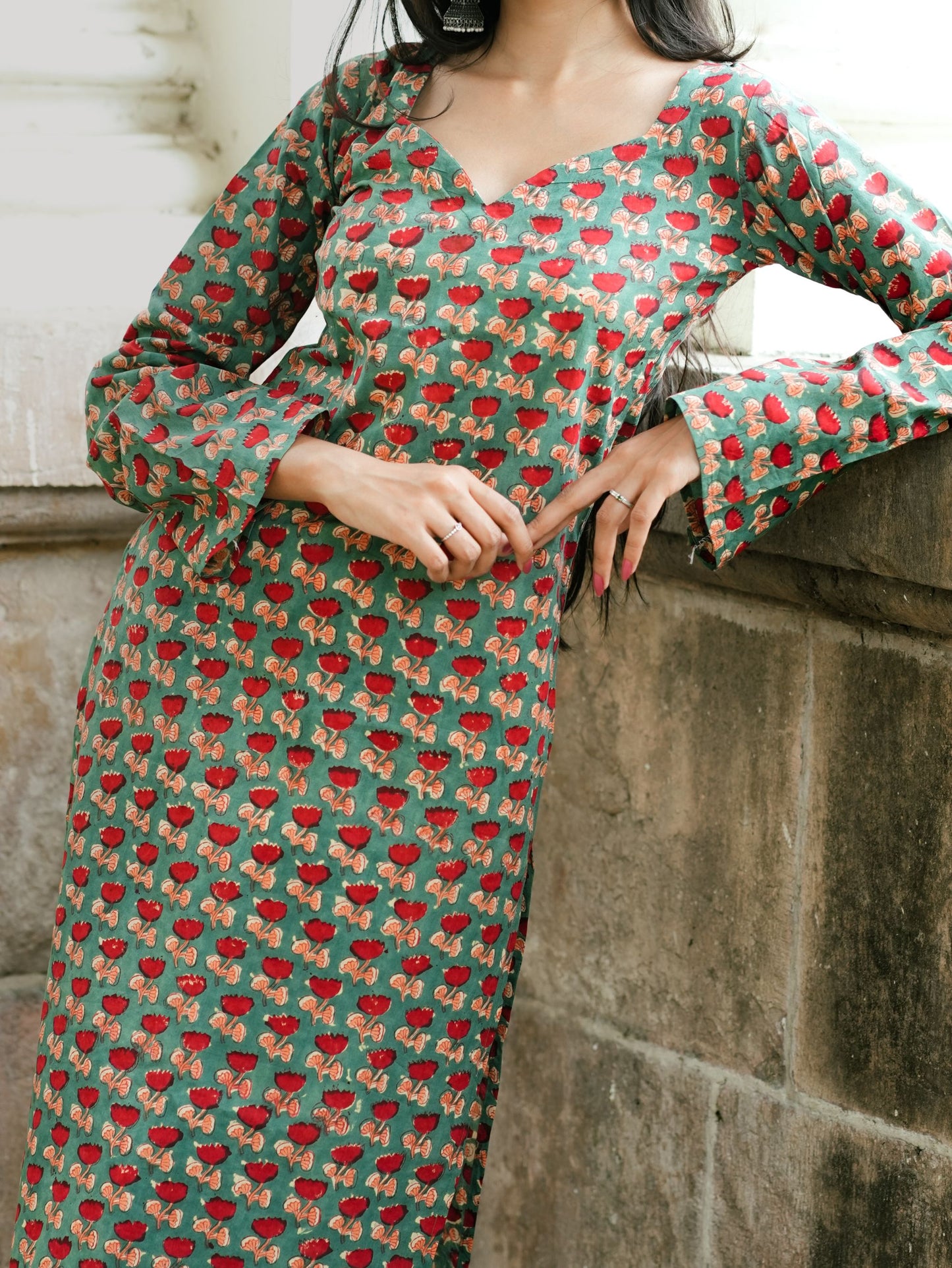 Fida Green Handblock Cotton Kurta Pant Set