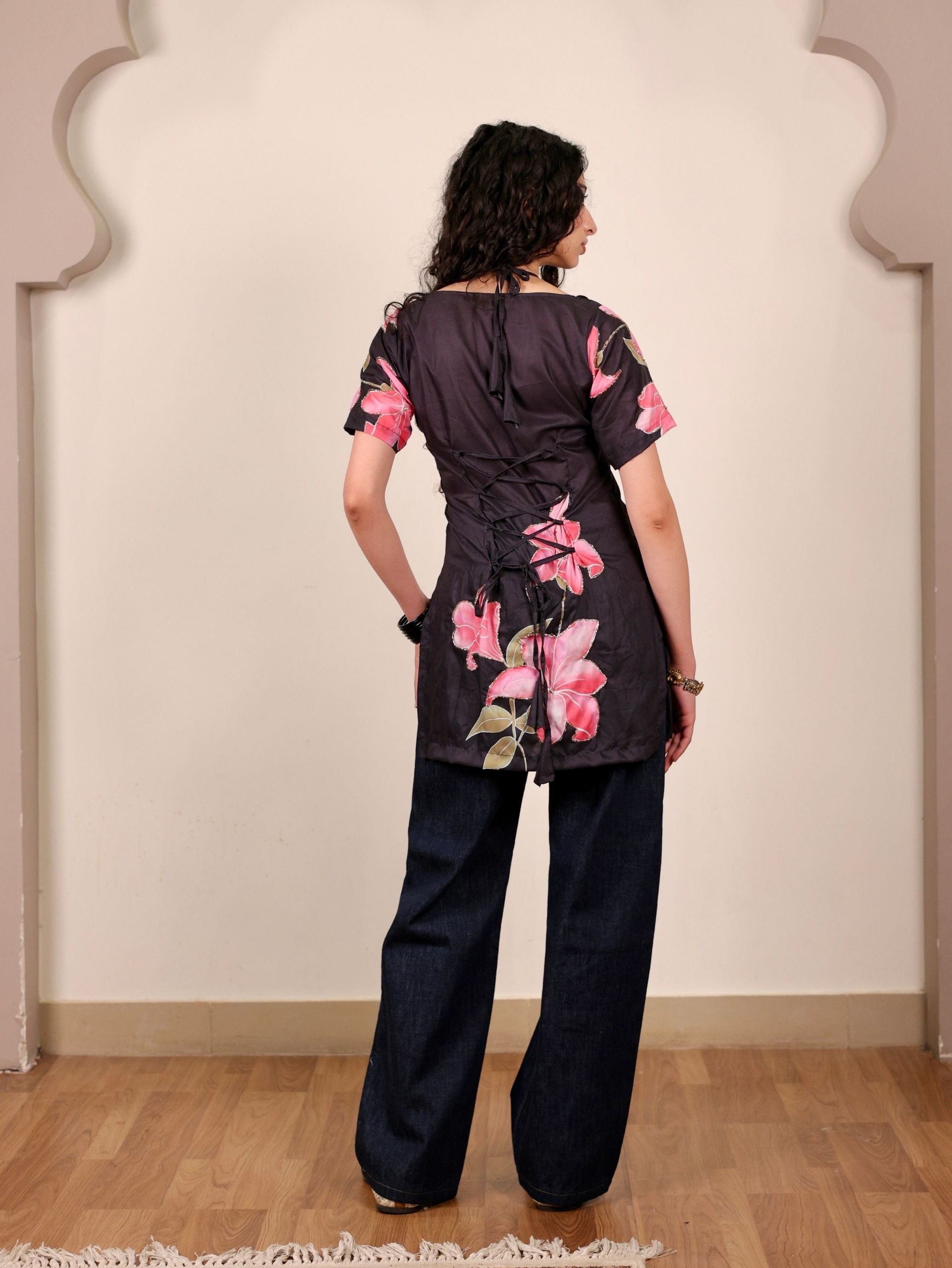 Nimrit Black Halter Neck Short Kurti