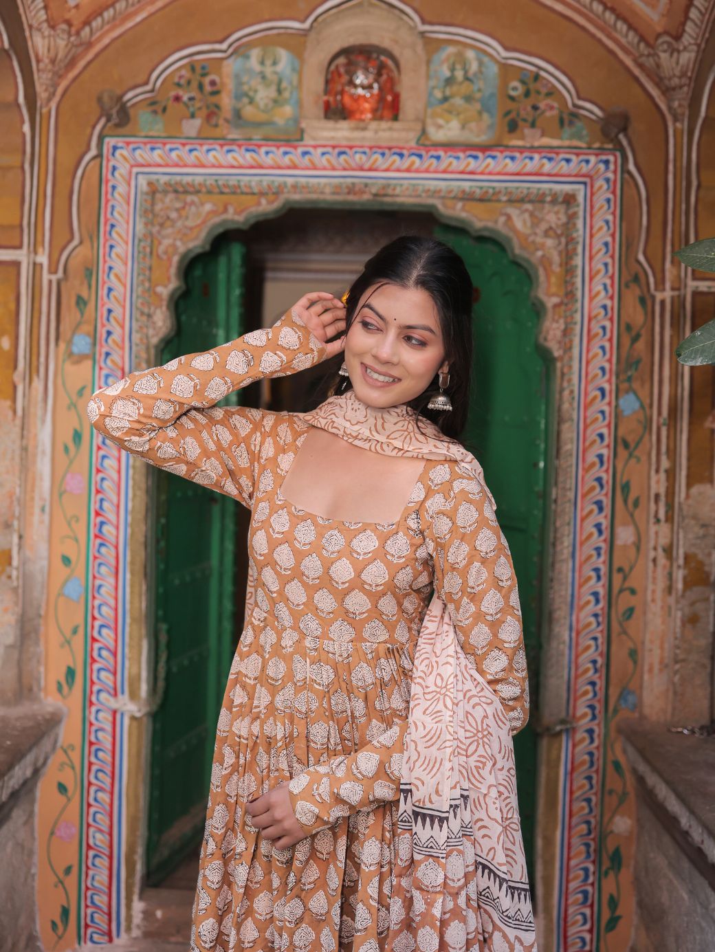 Sunheri Adaa Anarkali Set – 3 Piece Cotton Ensemble