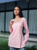 Sehmat Pink Cotton Short Kurti for Women - U Neck Bell Sleeve Kurti