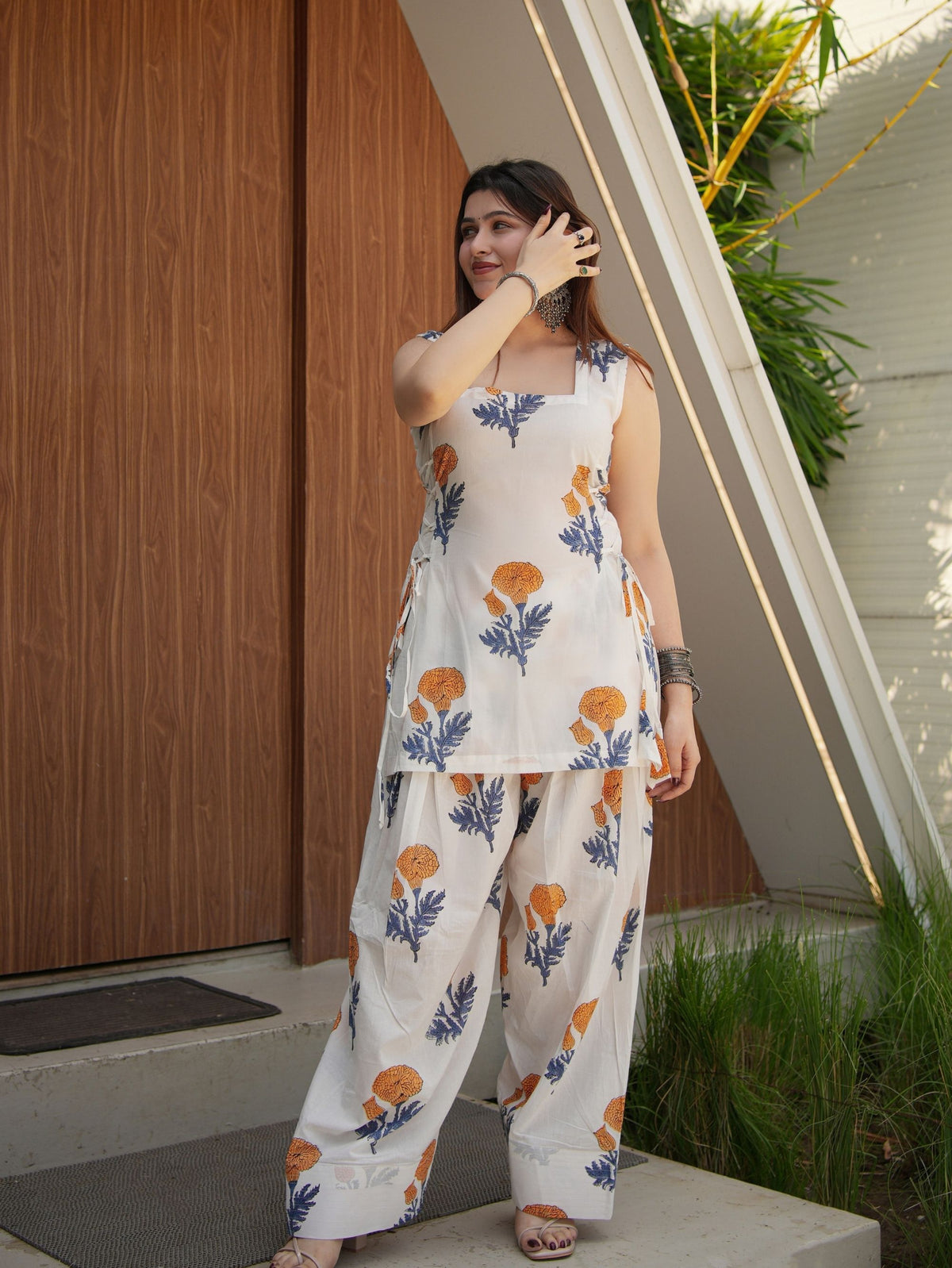 Apsara White & Yellow Two Piece Farshi Set