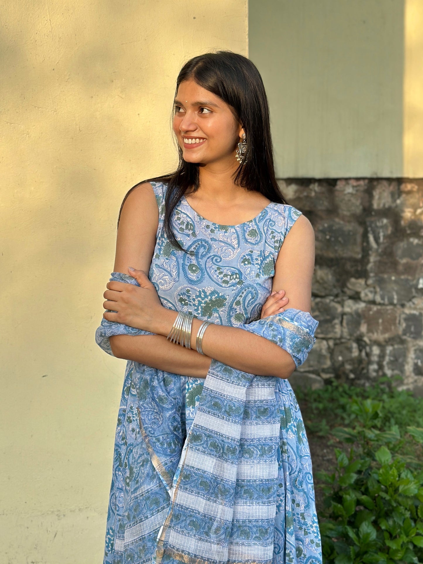 Powder blue block printed set