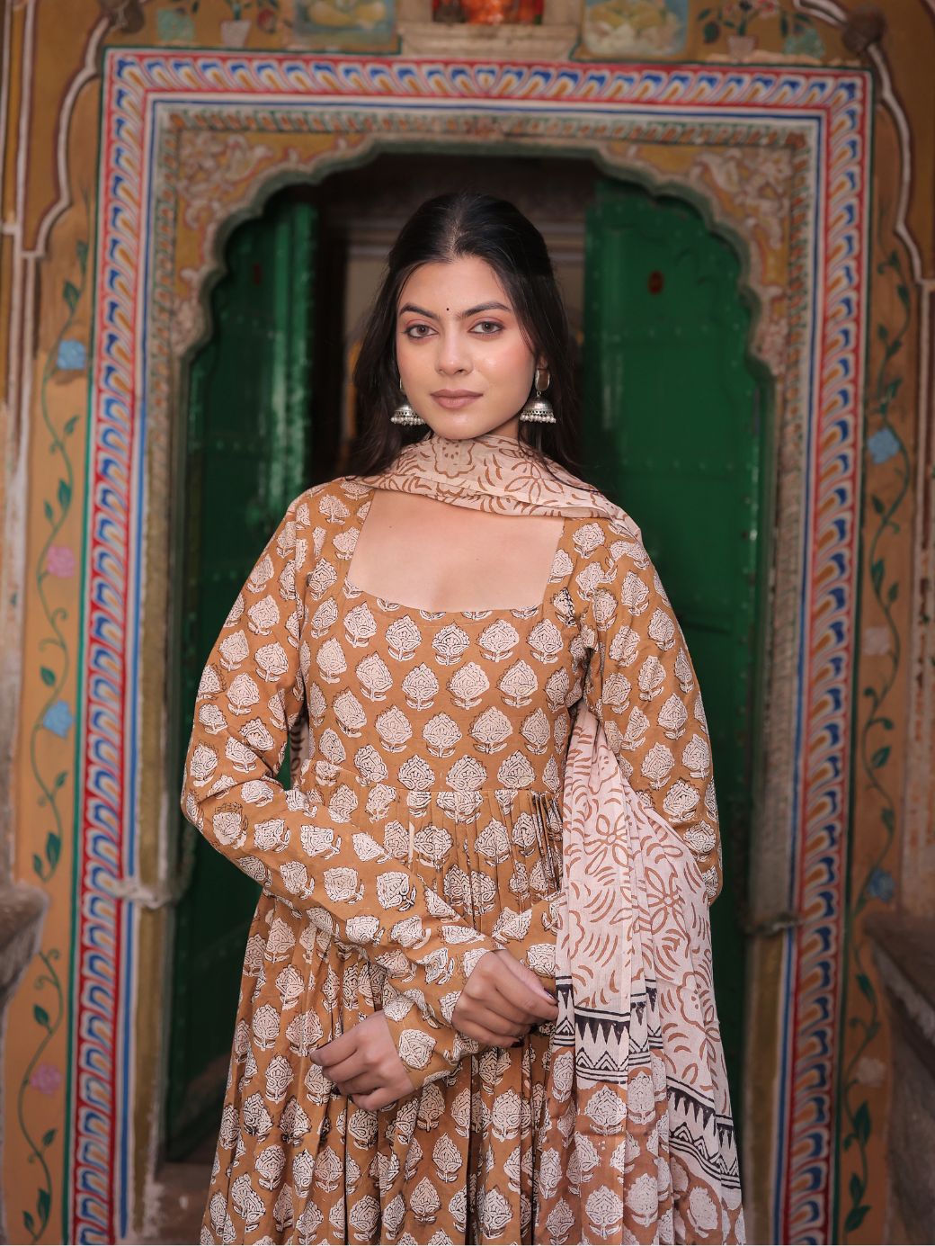 Sunheri Adaa Anarkali Set – 3 Piece Cotton Ensemble