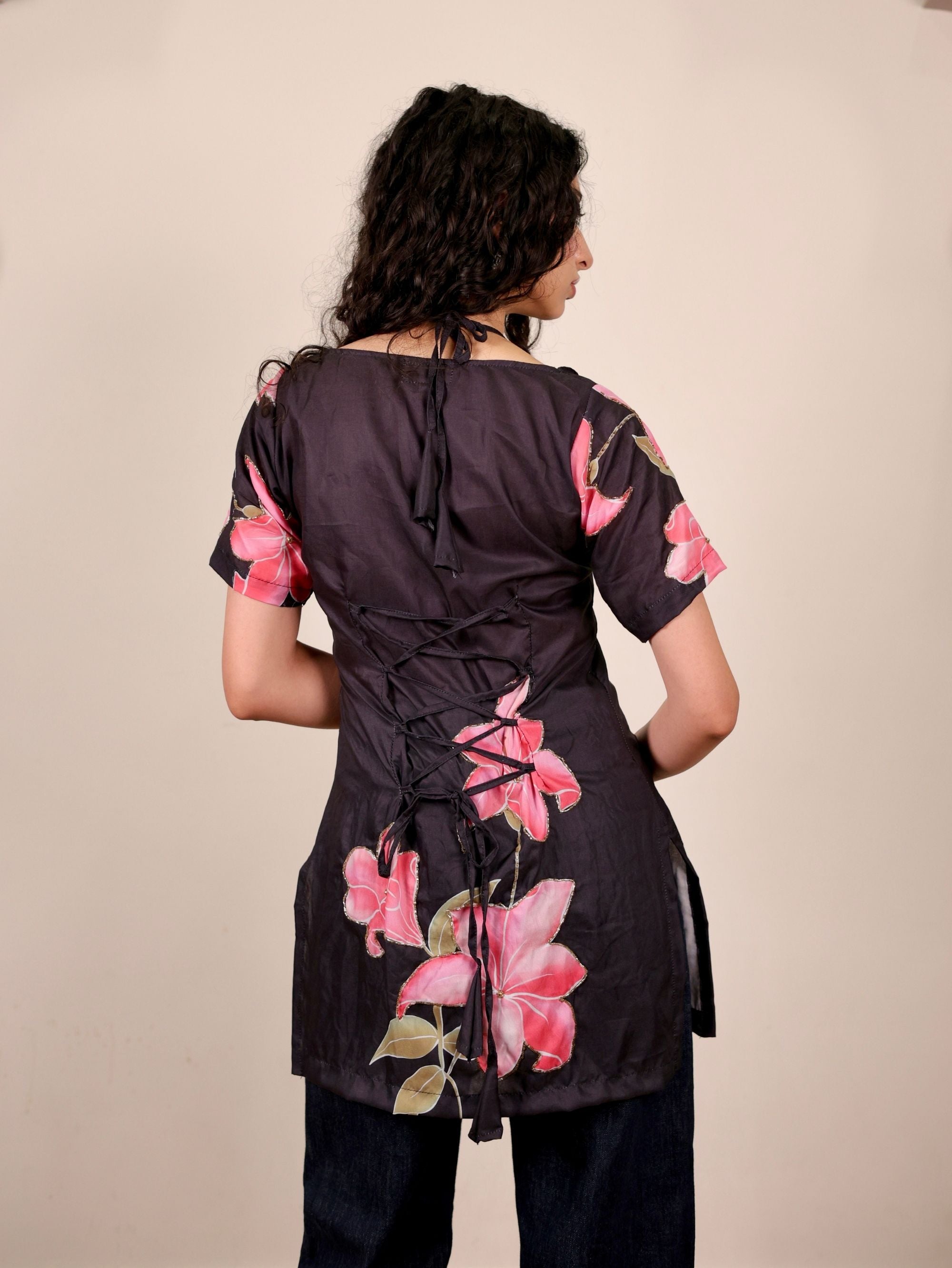 Nimrit Black Halter Neck Short Kurti