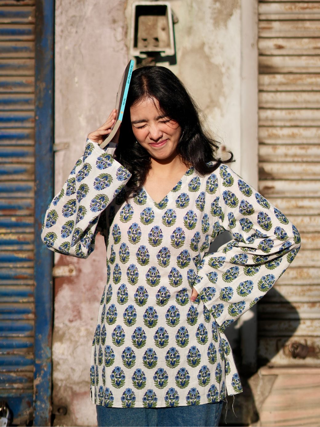 Iris Charm Cotton V-Neck Kurti
