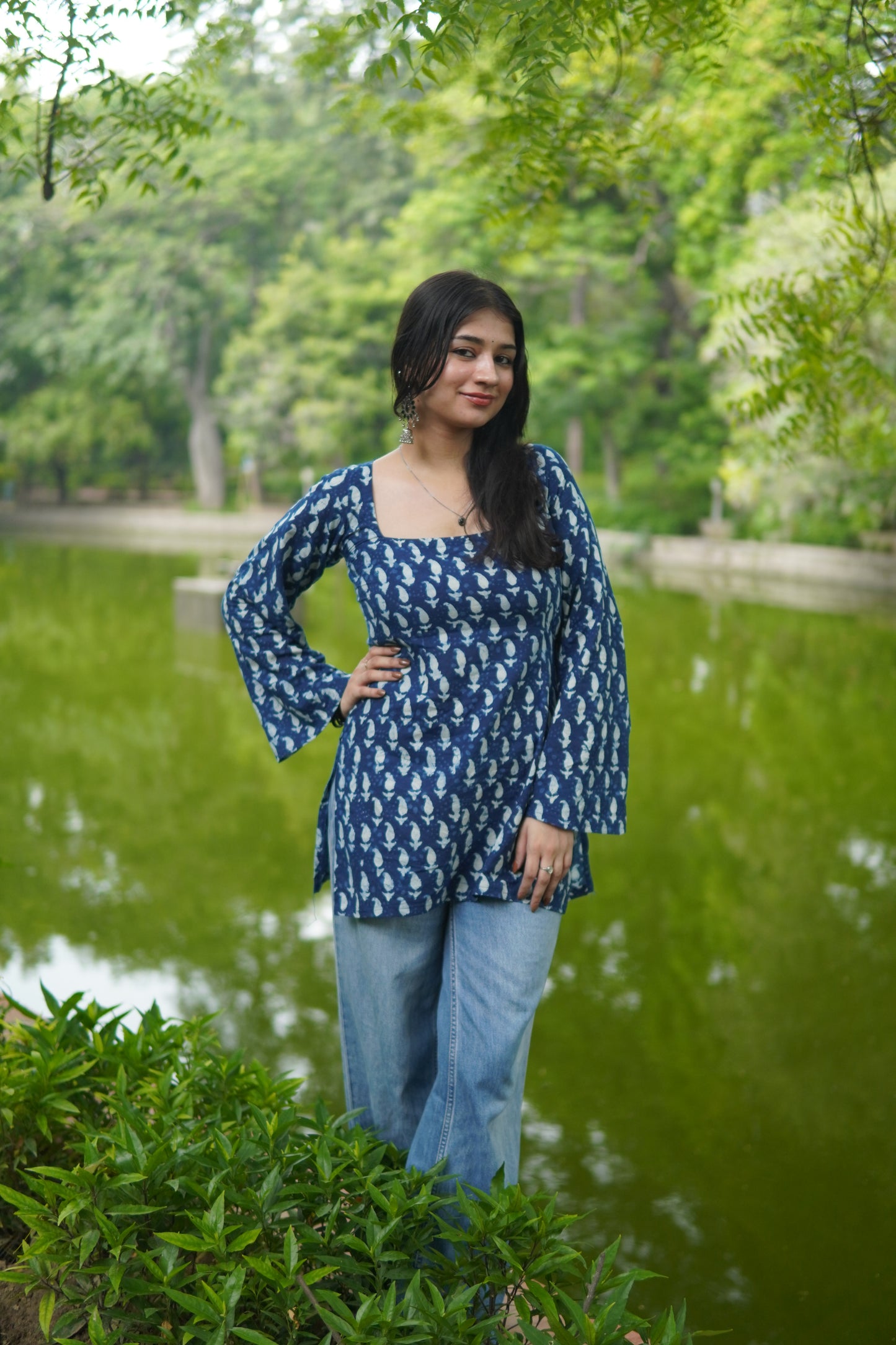 Tied back indigo bagru kurti