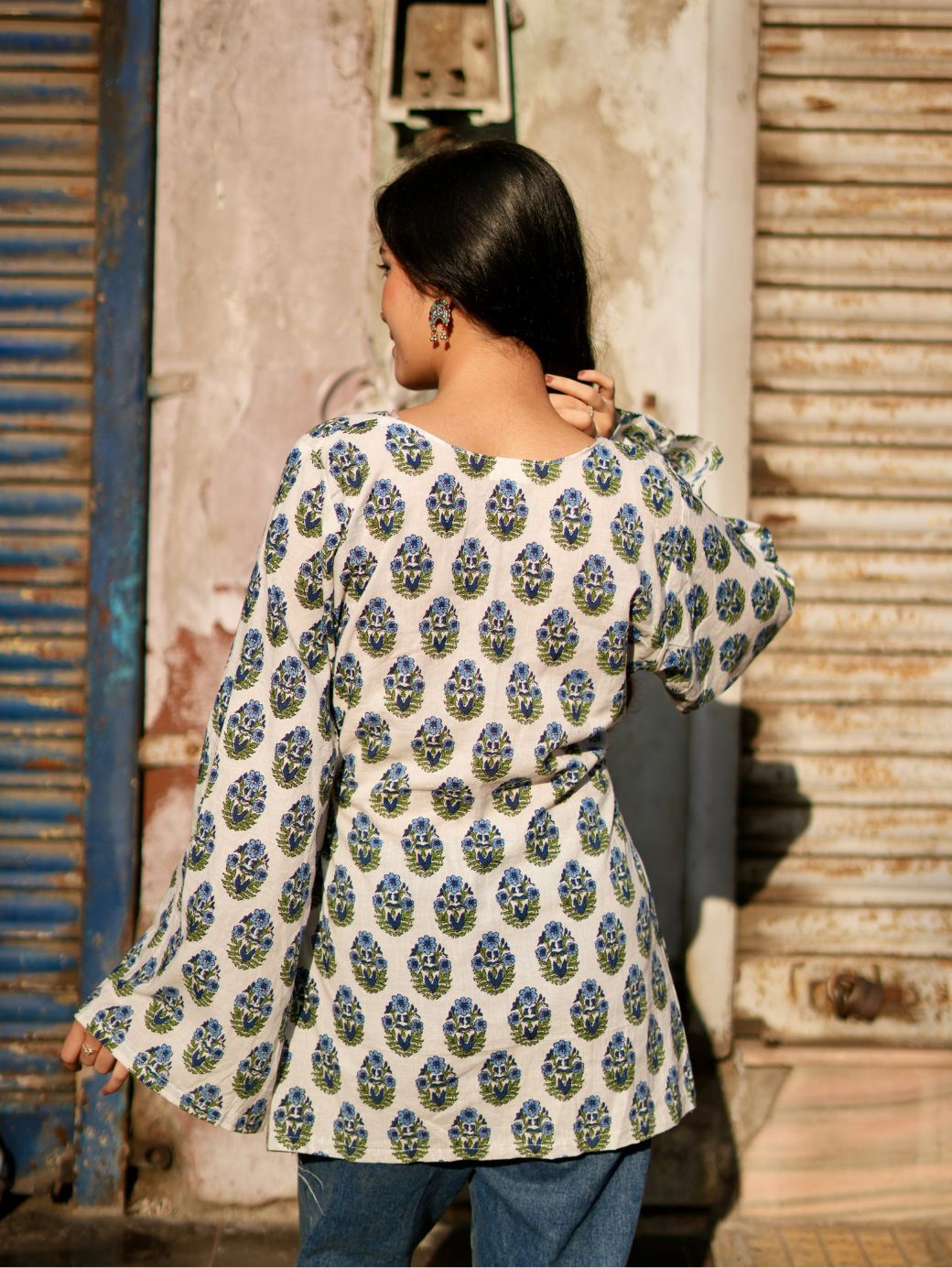 Iris Charm Cotton V-Neck Kurti