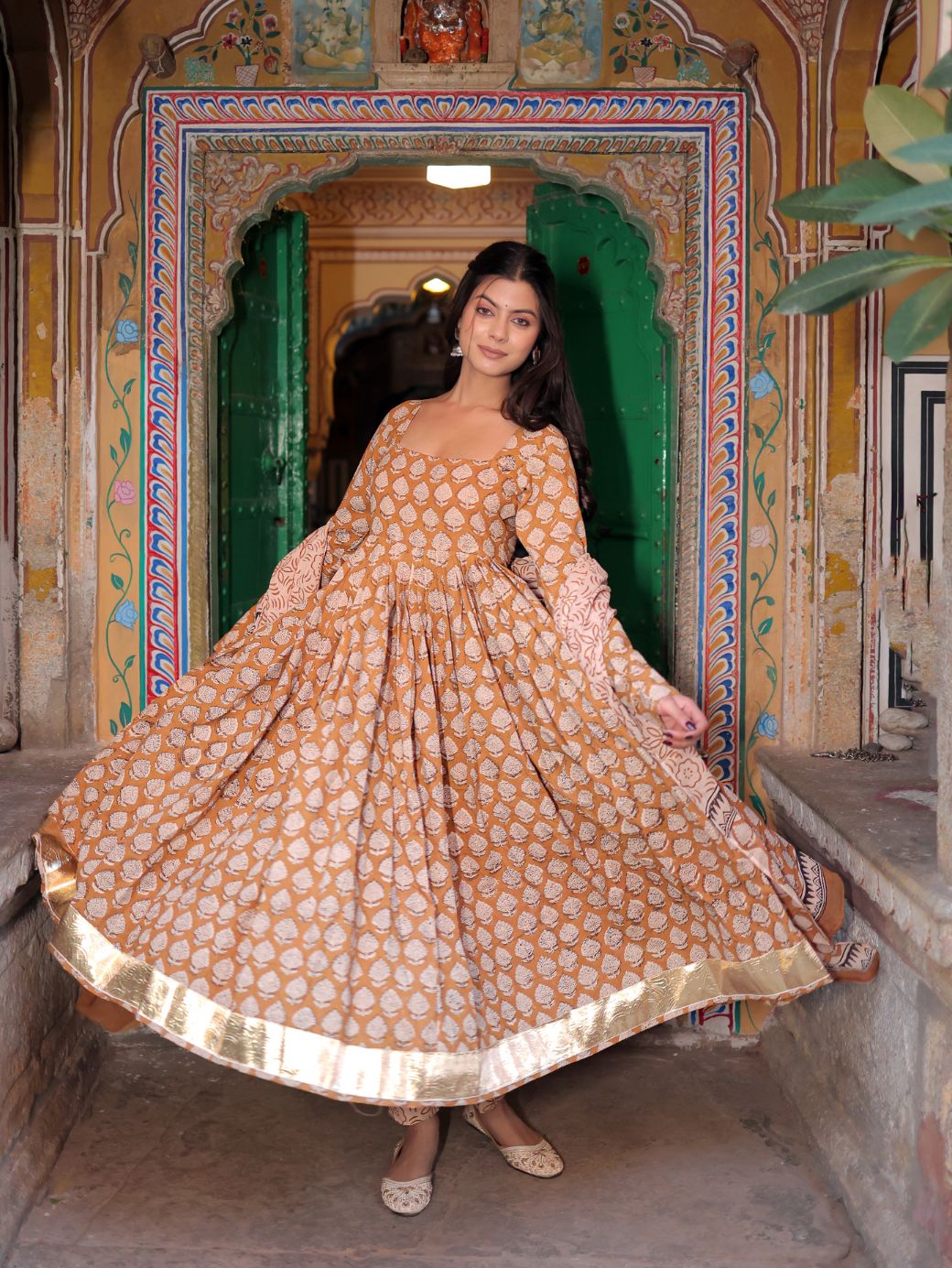 Sunheri Adaa Anarkali Set – 3 Piece Cotton Ensemble