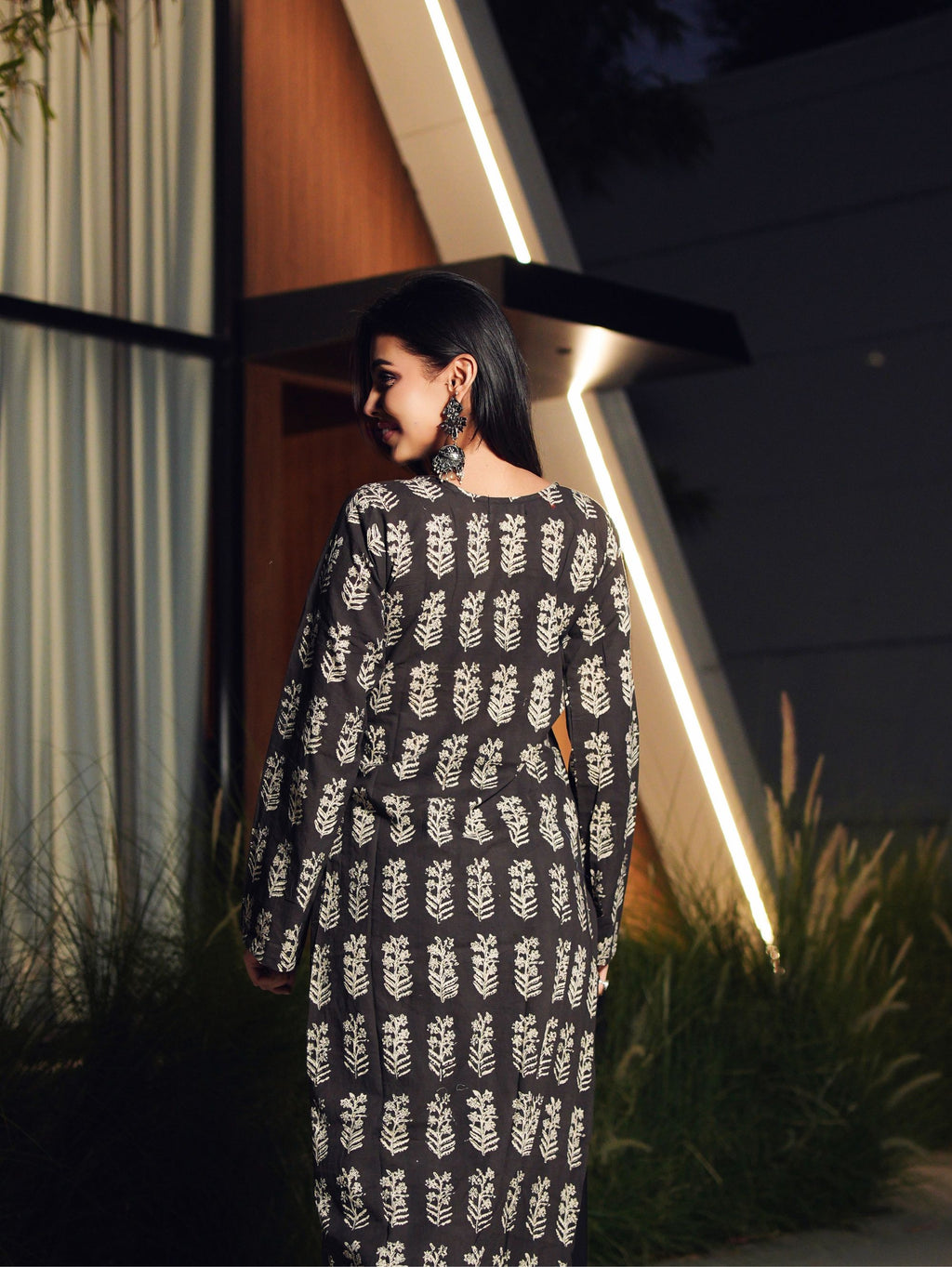Basanti Black Handblock Cotton Long Kurta