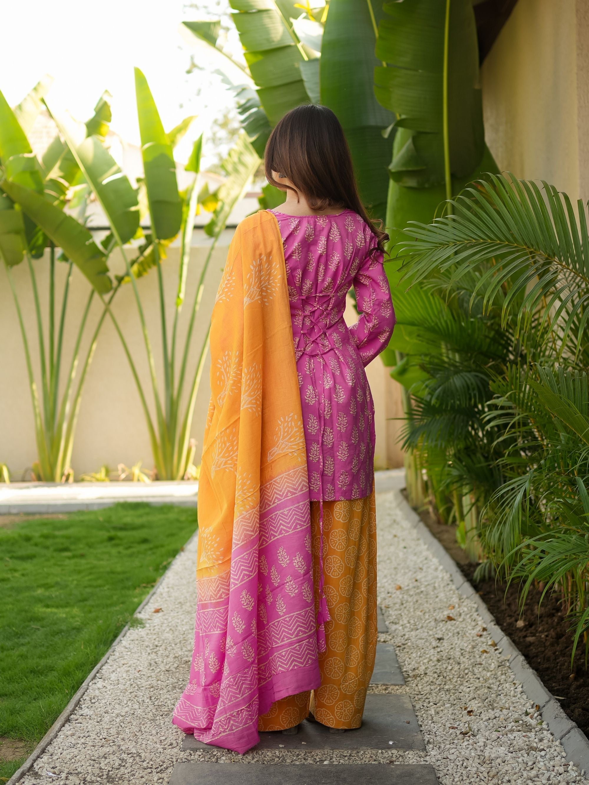 Rosebella Pink Cotton Kurta Set with Farshi Salwar and Cotton Dupatta