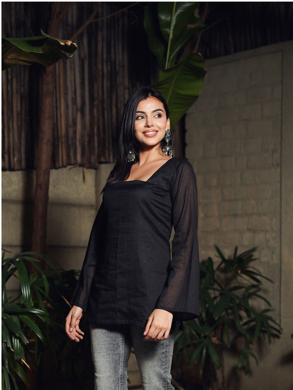 Kajal Black Mul Cotton Short Kurti