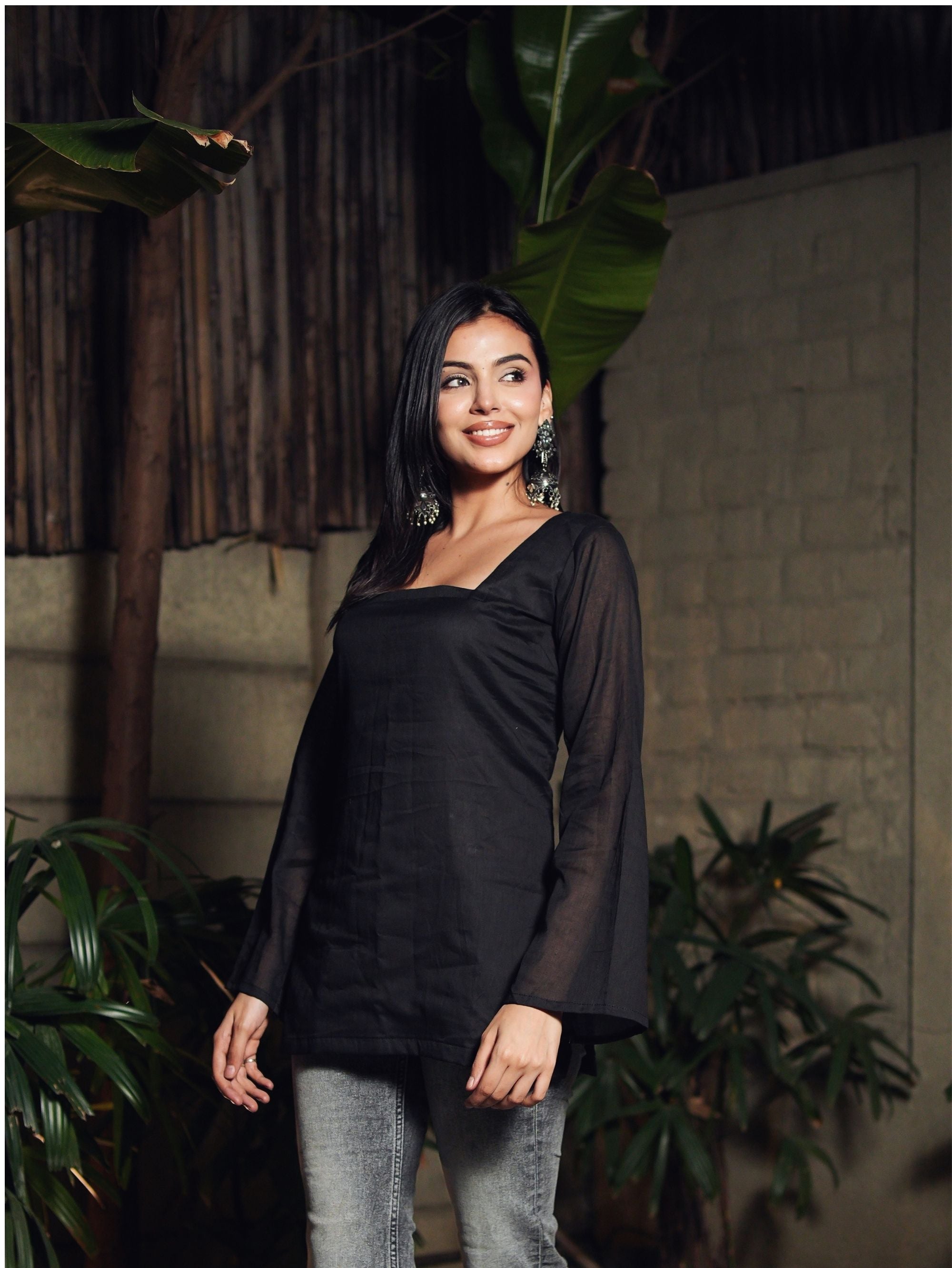 Kajal Black Mul Cotton Short Kurti