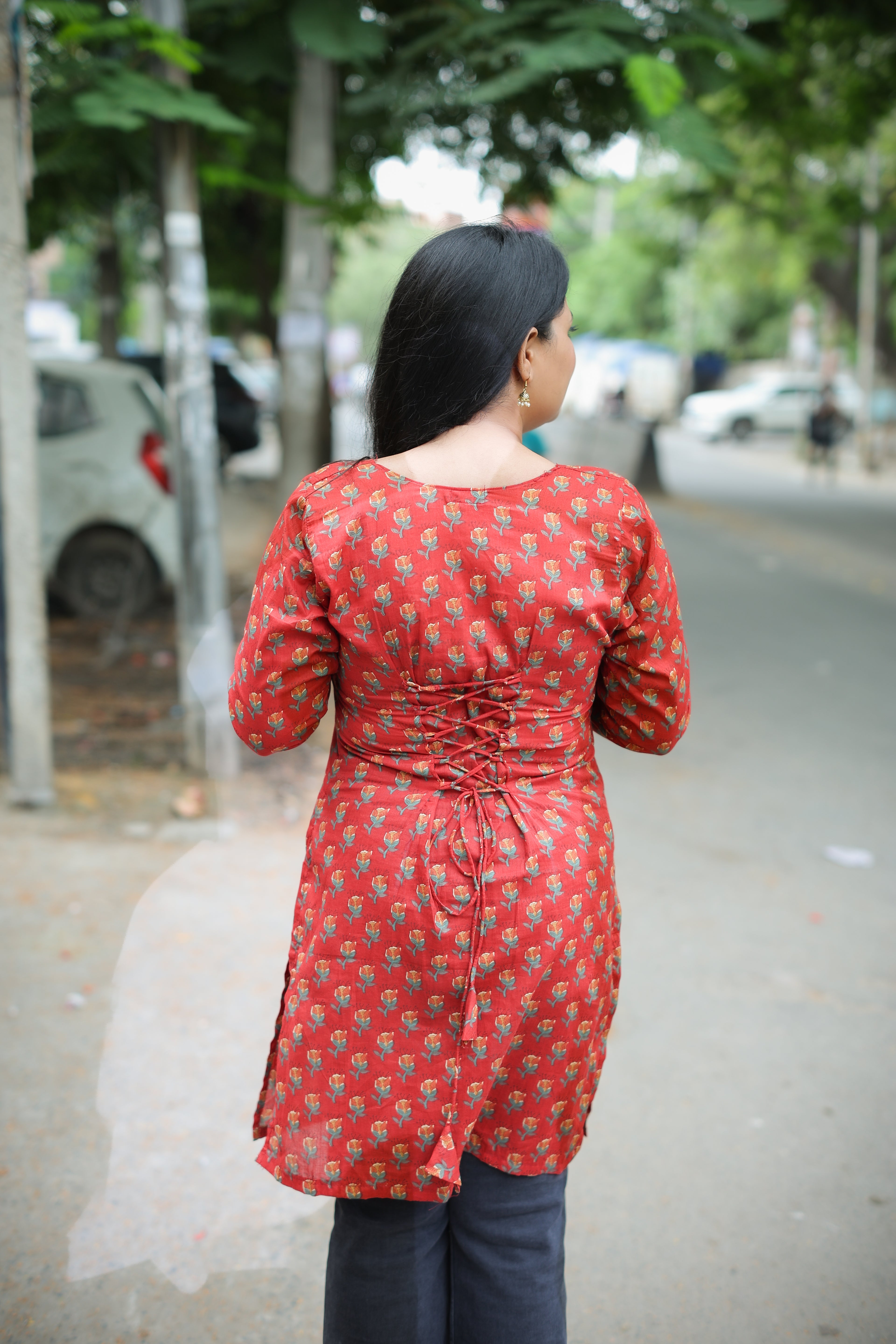 Mehru Rust Square Neck Corset Kurti