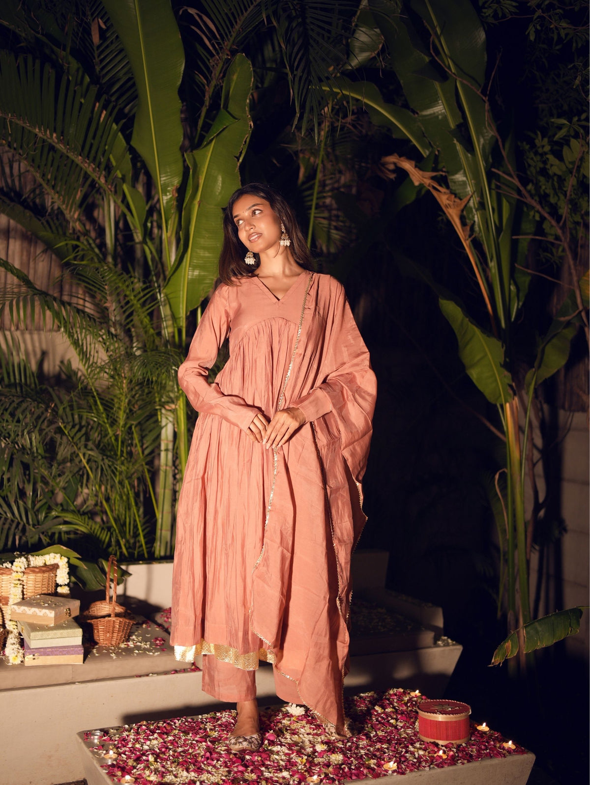 Barfi Peach Three Piece Alia Cut Anarkali Set