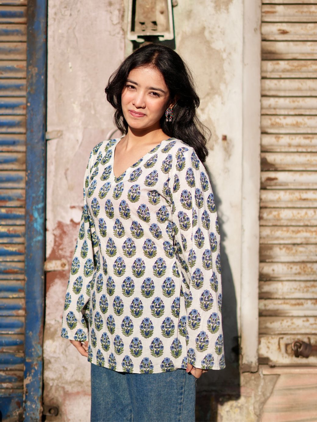 Iris Charm Cotton V-Neck Kurti