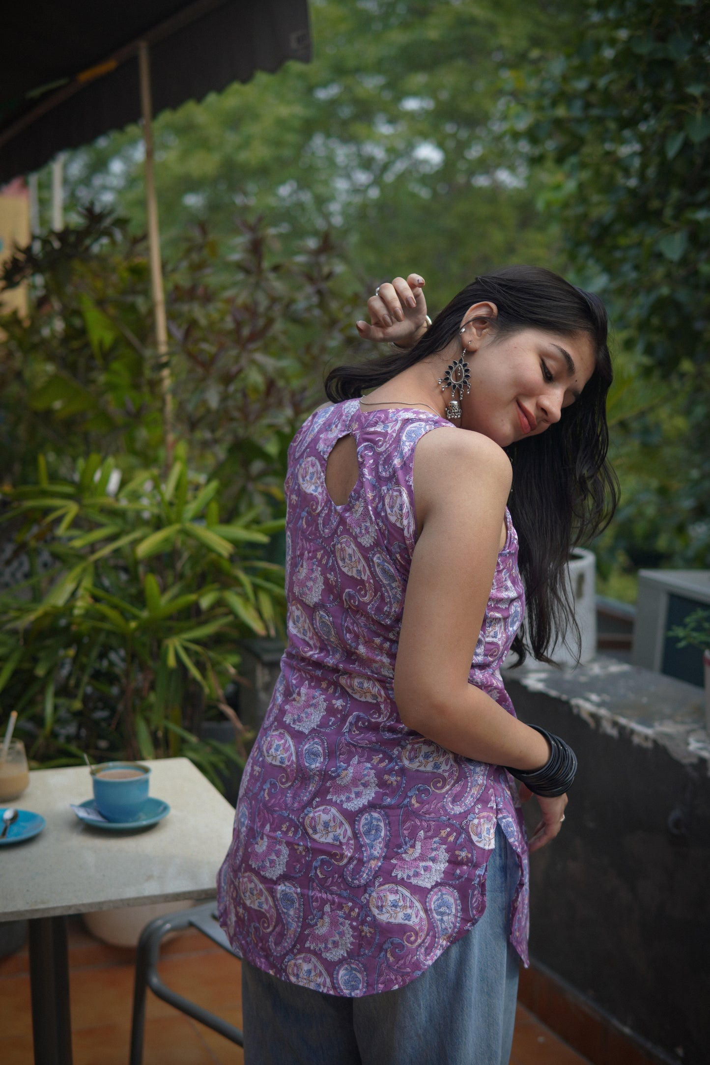 Lilac paisley handblock kurti