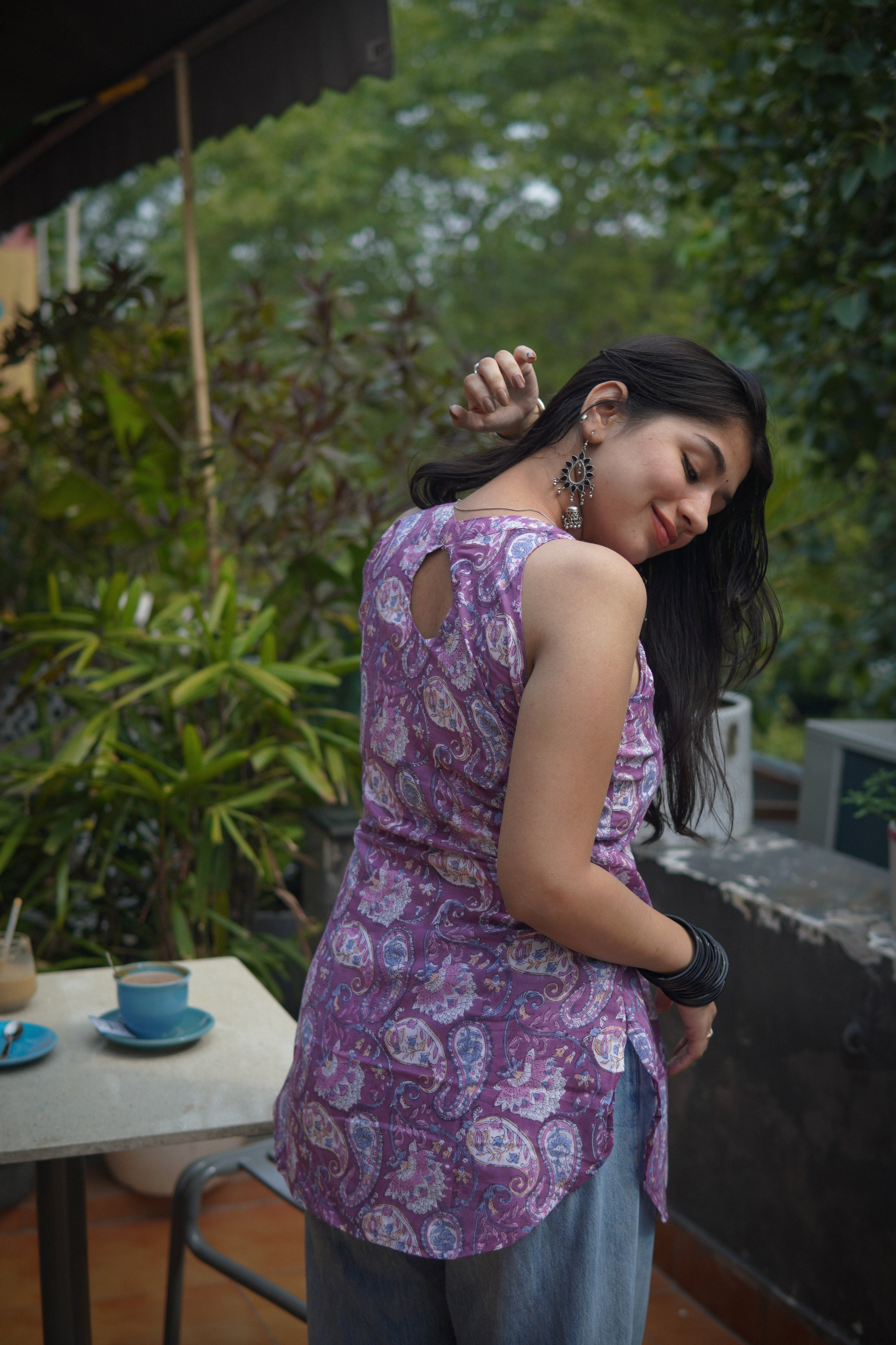 Lilac paisley handblock kurti