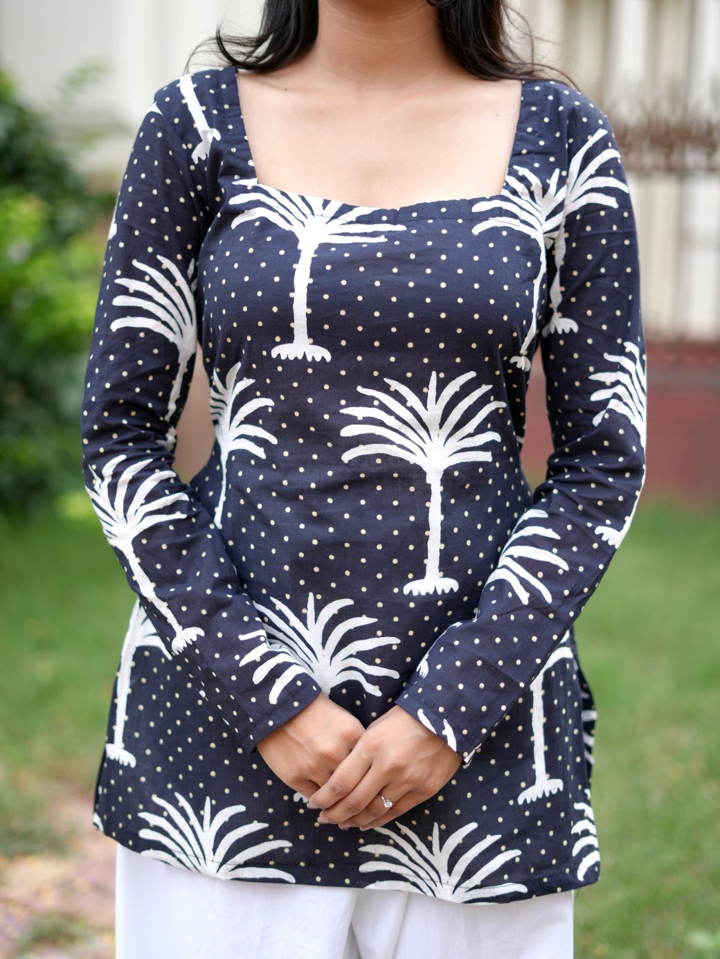 Palm Tree Print Cotton Kurti with Farshi Salwar