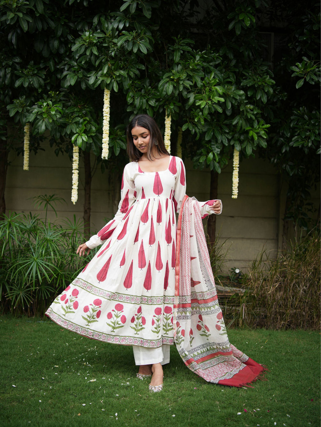 Shagun Red & White Three Piece Anarkali Set